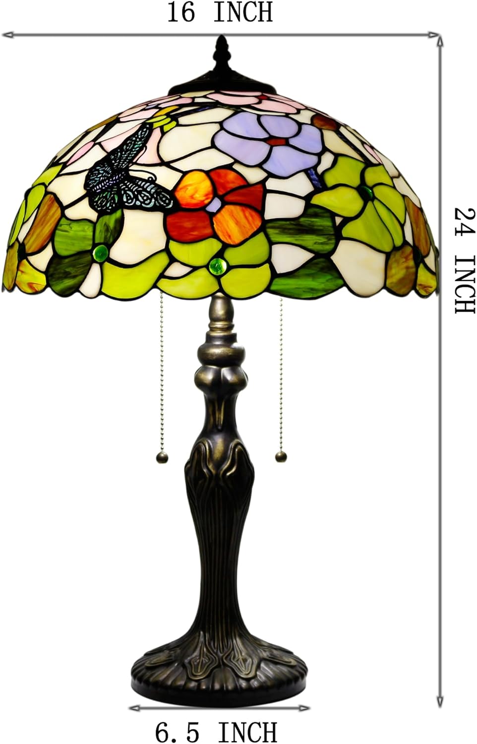 Tiffany – Lámpara de mesa de 2 luces de 24 pulgadas de alto, estilo mariposa, lámpara de lectura, mesita de noche, mesita de noche, luz de
