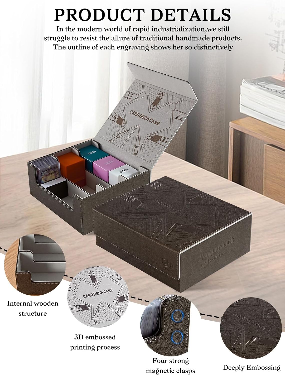 Toploader Cajas de almacenamiento de tarjetas, caja de almacenamiento de tarjetas coleccionables con cierre magnético, caja de cuero sintético para