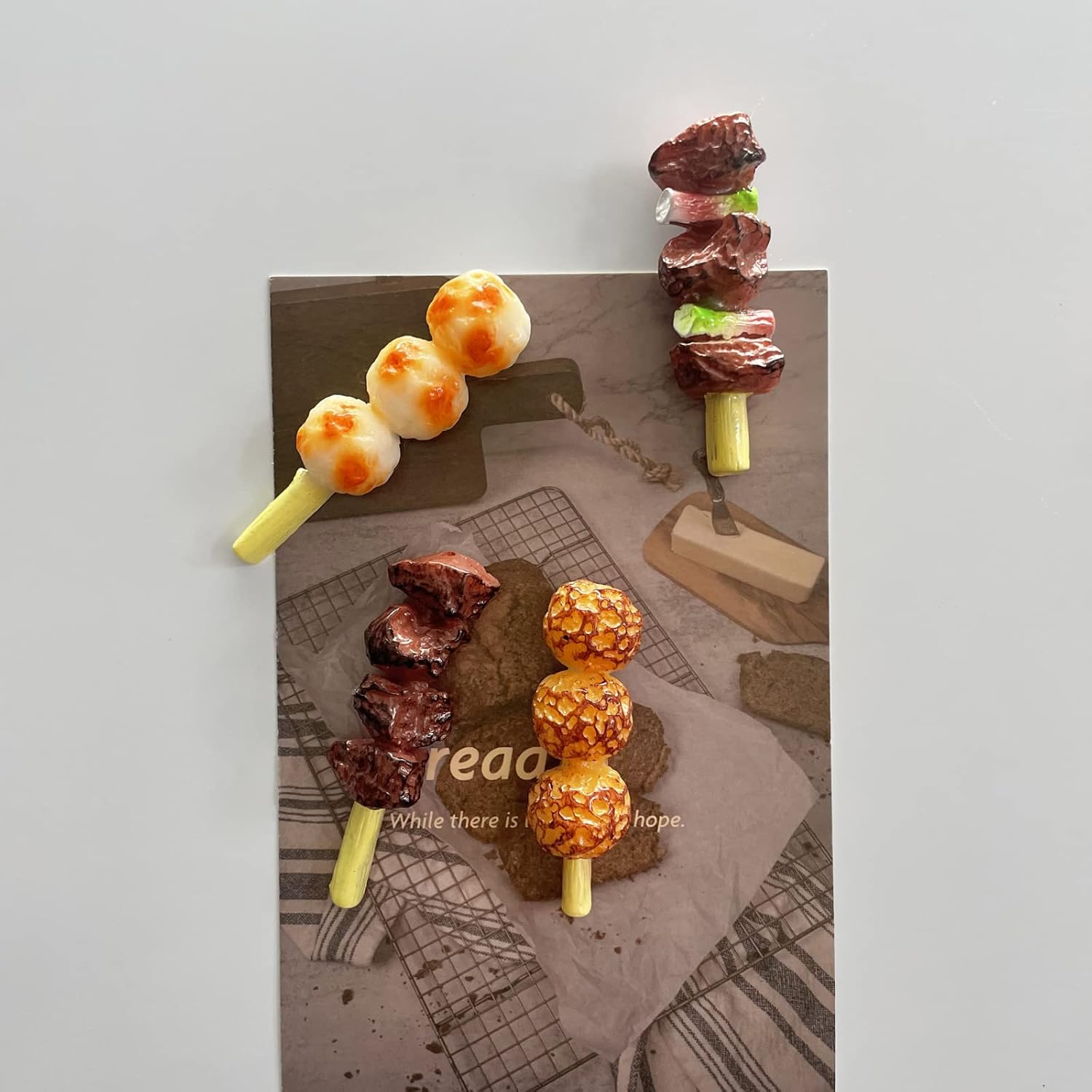 Bonitos imanes para refrigerador, paquete de 8 divertidos imanes para nevera, brochetas de simulación, imanes de comida 3D, imanes kawaii para