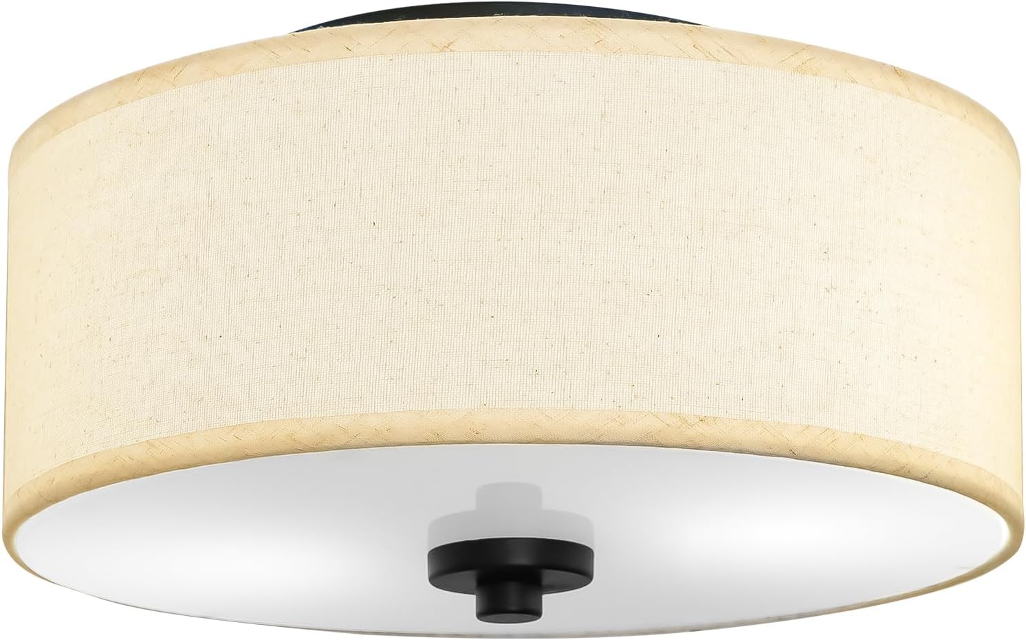 Lodstob Lámpara de techo empotrada de 2 luces, moderna de 12 pulgadas con pantalla de tambor de tela beige, lámpara colgante redonda para