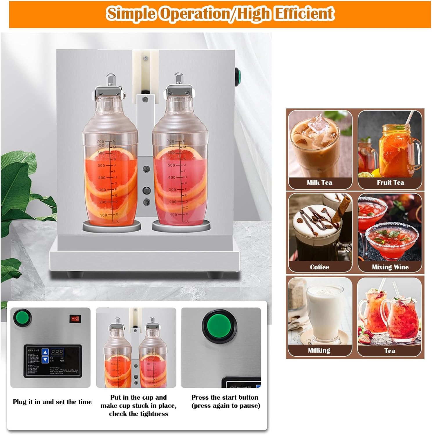 INTBUYING Bubble Boba Milk Tea Shaking Machine, acero inoxidable doble estación Auto Milk Tea Shaker, licuadora de mezcla de té de ordeño con 2