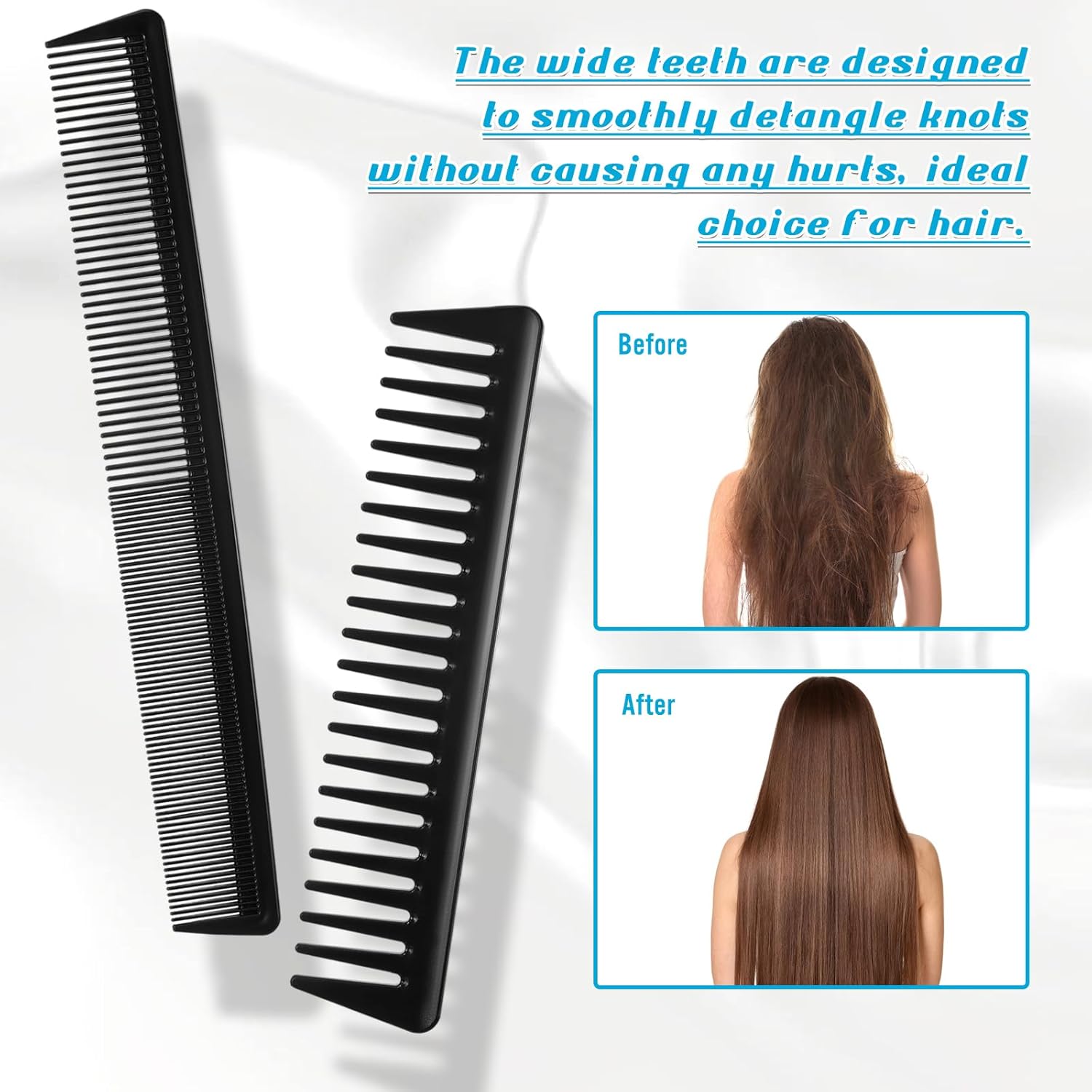 Patelai Peine desenredante de dientes anchos para el cabello, 3 piezas, peine para peinar el cabello, peine de corte de fibra de carbono, peine