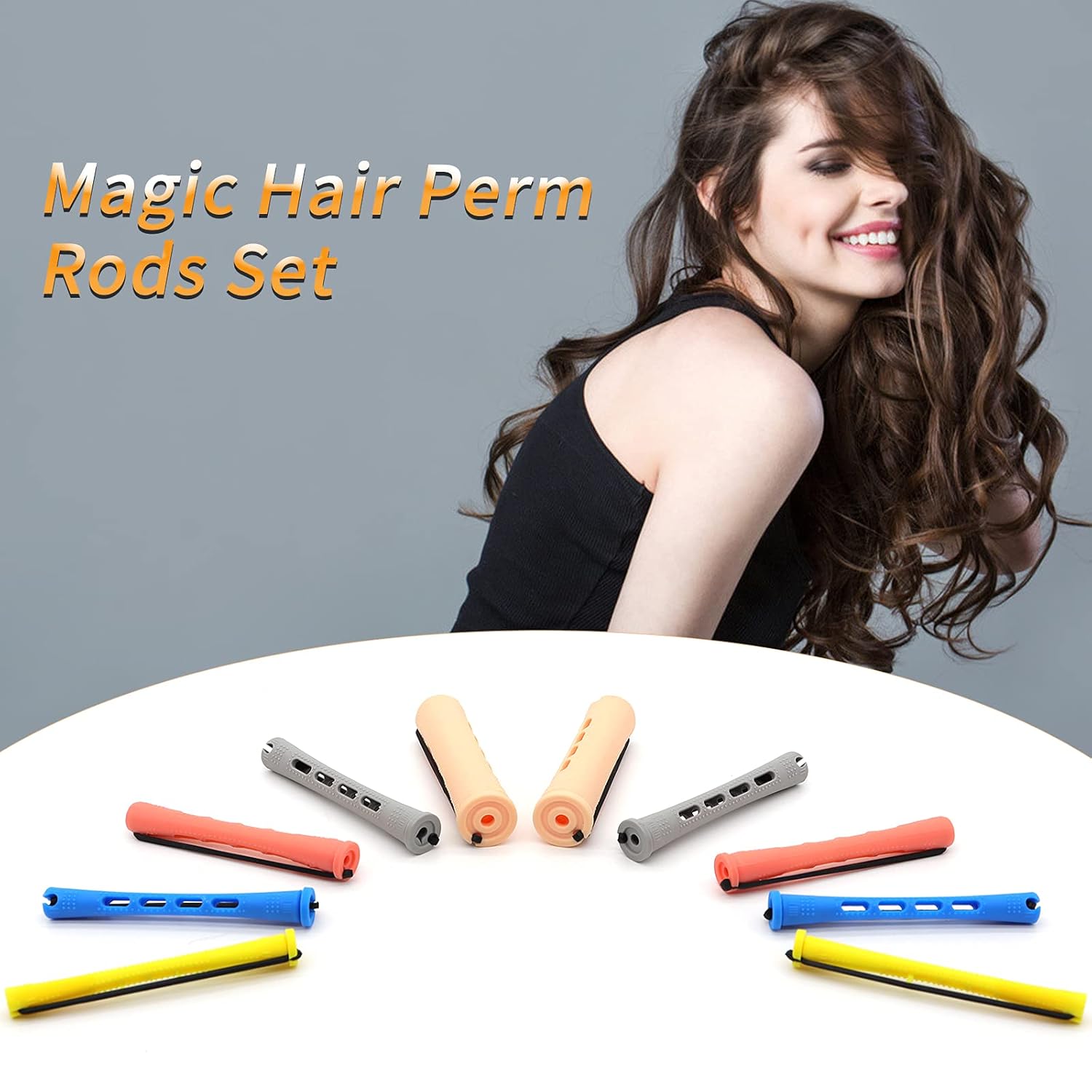 Juego de 100 varillas de permanente, 5 tamaños de varillas de plástico para cabello ondulado, sin calor, rizadores de cabello con peine de cola para