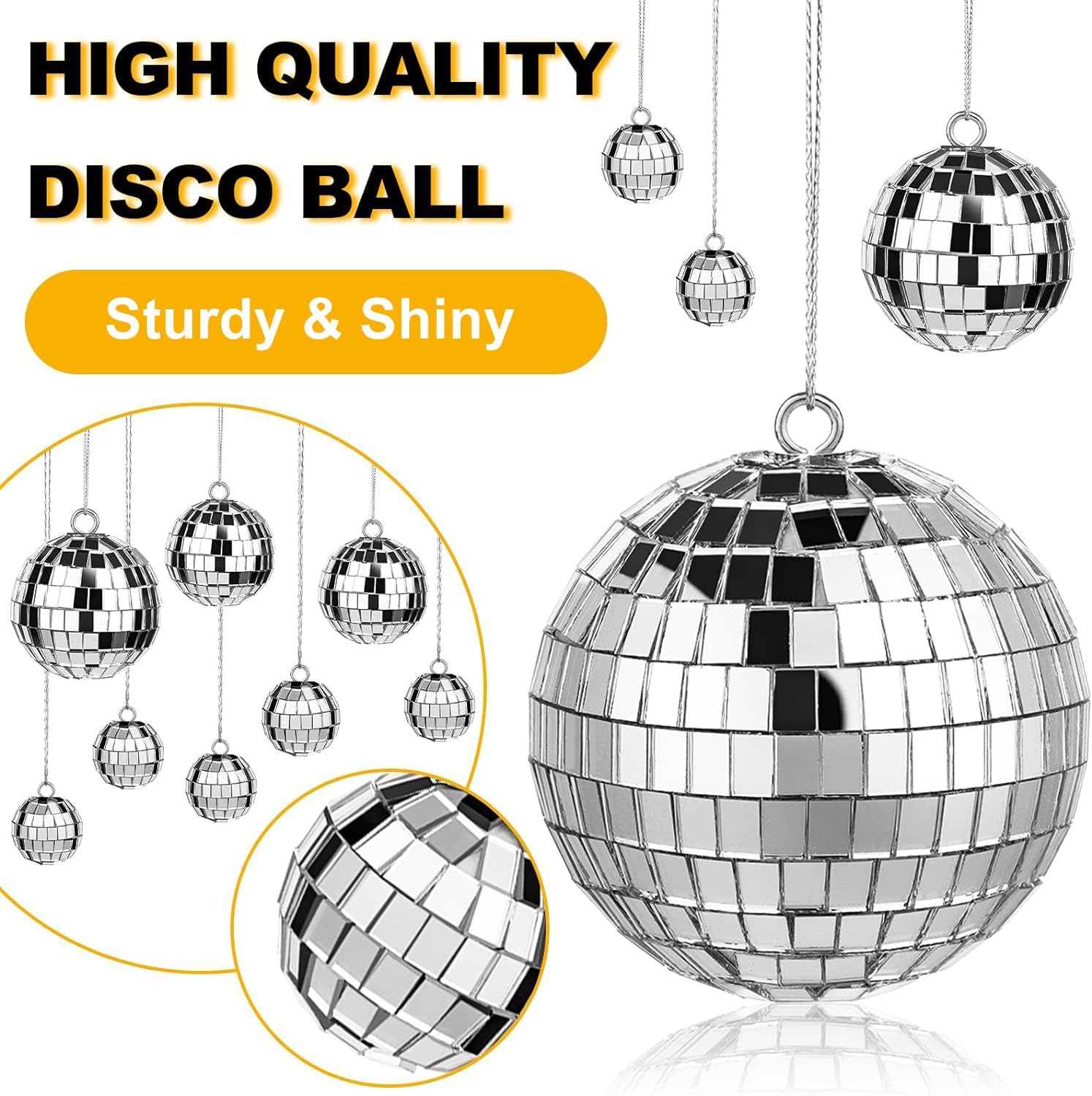 66 bolas de discoteca de espejo para fiestas, 3.943.152.3621.18 pulgadas, bola de disco colgante plateada de cristal reflectante para árbol de
