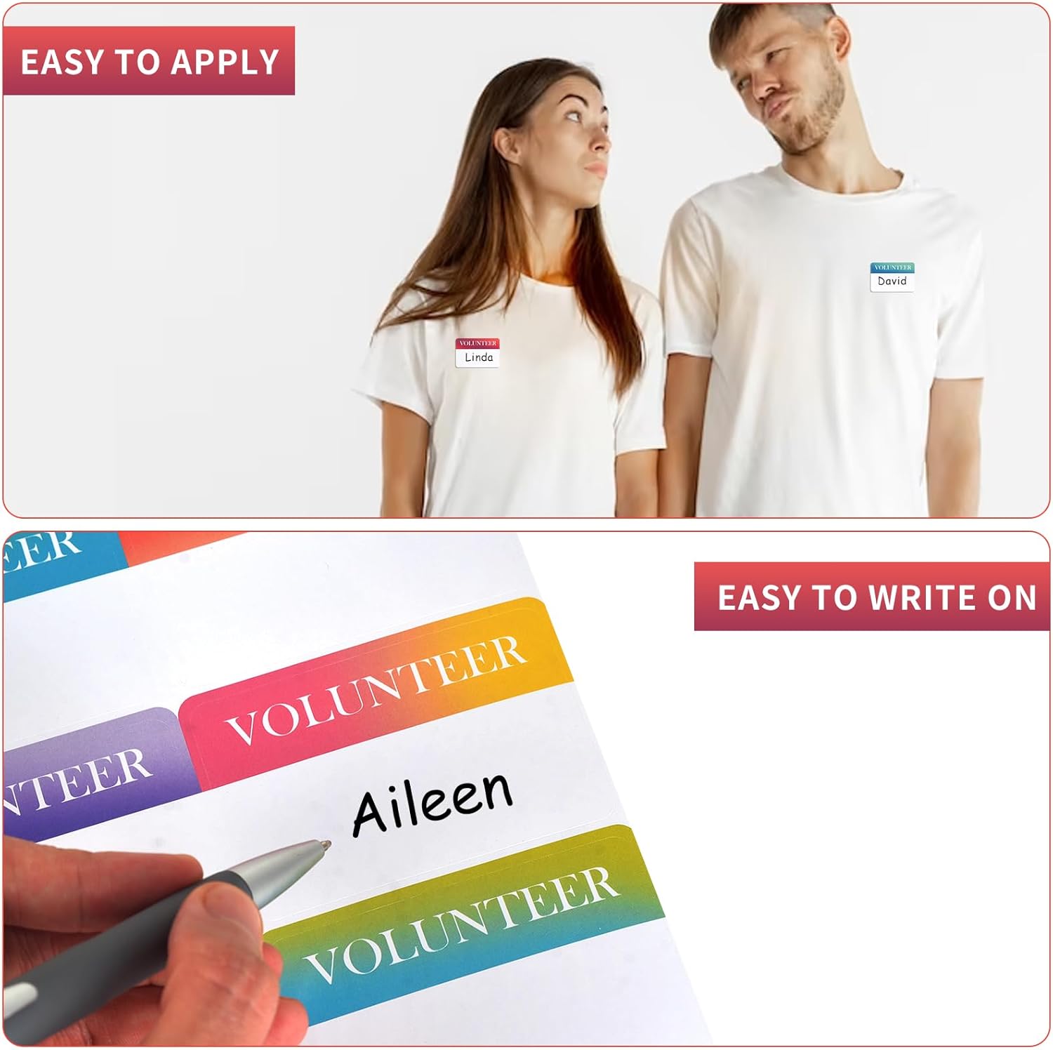 200 etiquetas adhesivas de nombre de voluntario, 2 etiquetas autoadhesivas de nombre de 3 pulgadas, calcomanías que dicen voluntarios para la