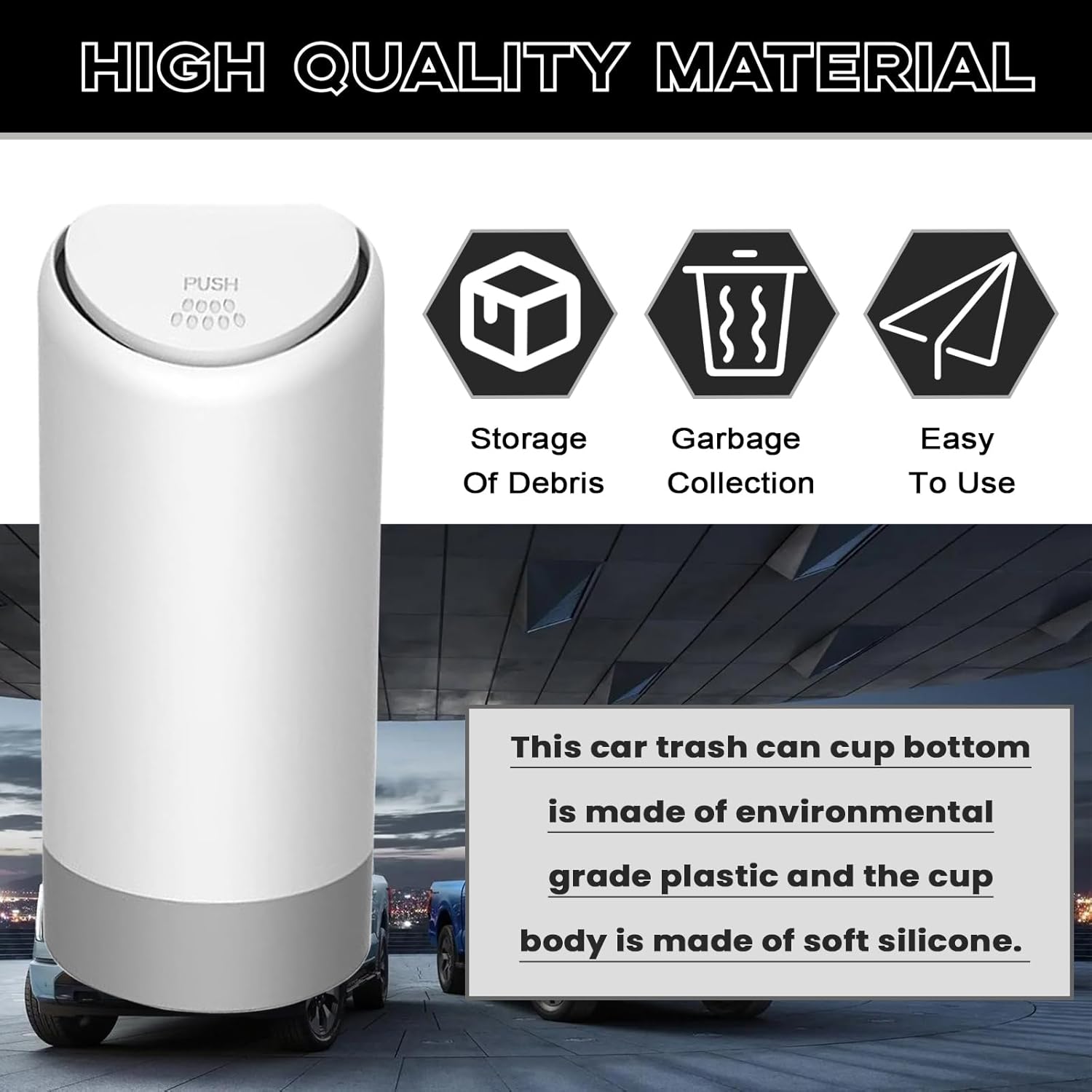 Bote de basura para automóvil con tapa, mini contenedor de basura de silicona para automóvil, taza de basura para puerta lateral, se adapta a la