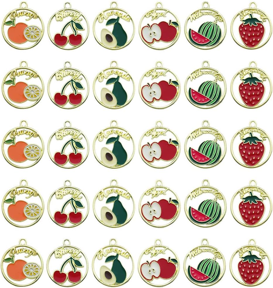 Yukfhgt 30 dijes de frutas esmaltadas de aleación de frutas mixtas para hacer joyas, collares, pulseras, aretes, suministros de manualidades,