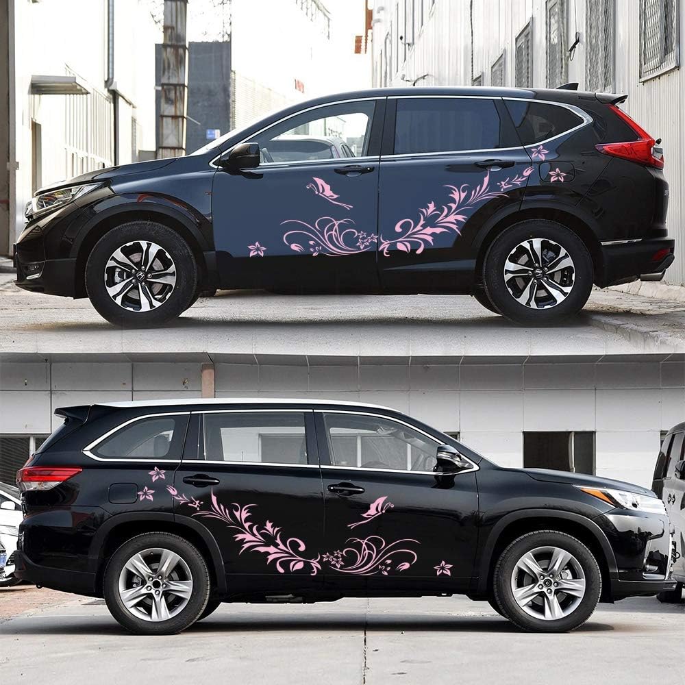 Calcomanías decorativas talladas con flores huecas y mariposas, antiarañazos, para automóviles, camionetas, SUV, camiones, juego de 3 piezas (rosa)
