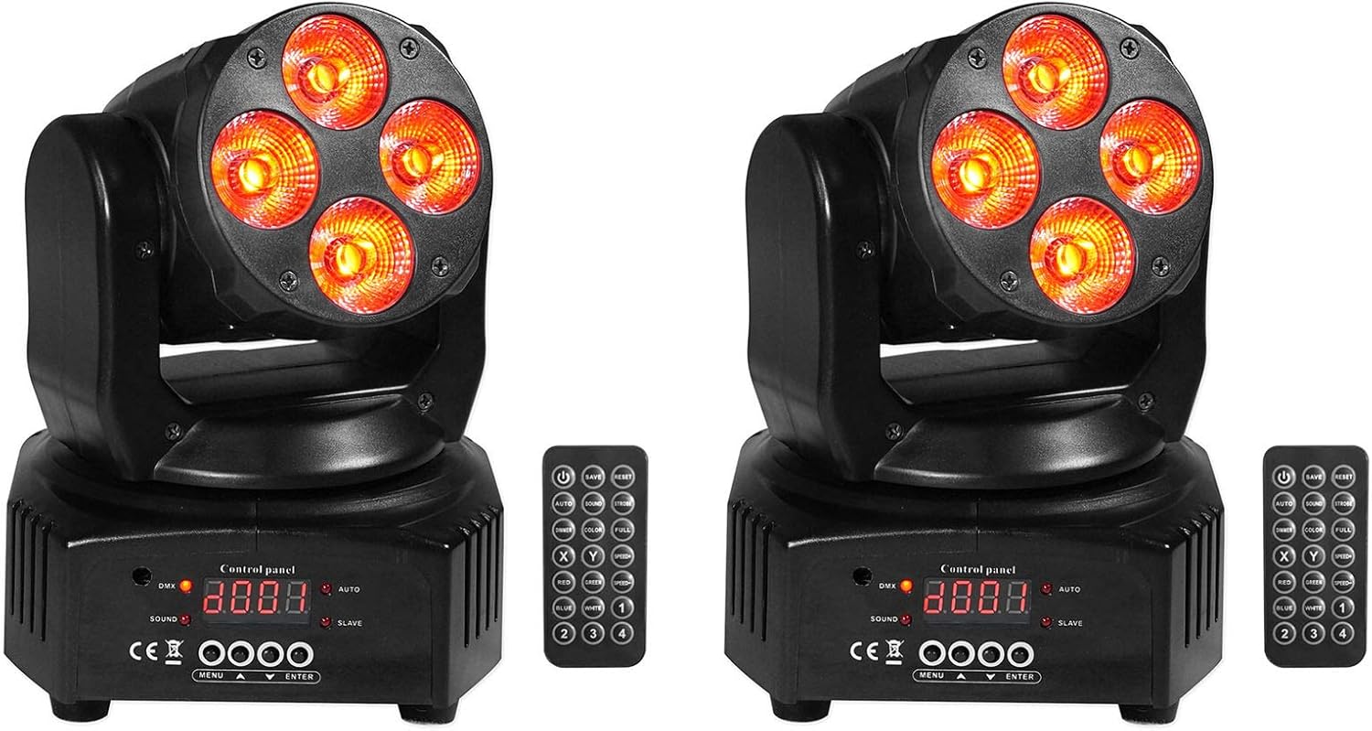 (2) Rockville RockOn-7 40w RGBW Cabezal móvil DMX Spot Beam Stage Club Light+Remote