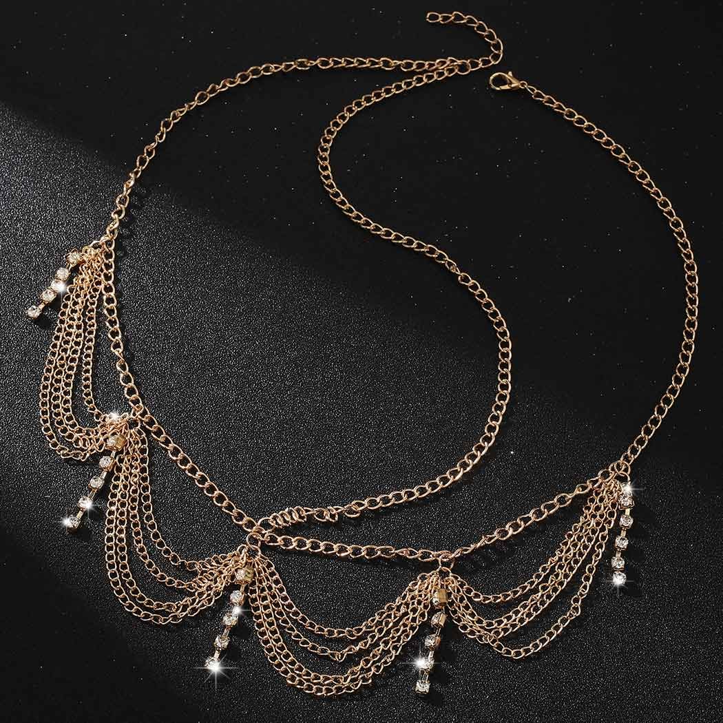 Catery Cadena de pelo de oro para novia, diadema con borlas bohemias para la cabeza, cadena de diamantes de imitación, joyería para el cabello,