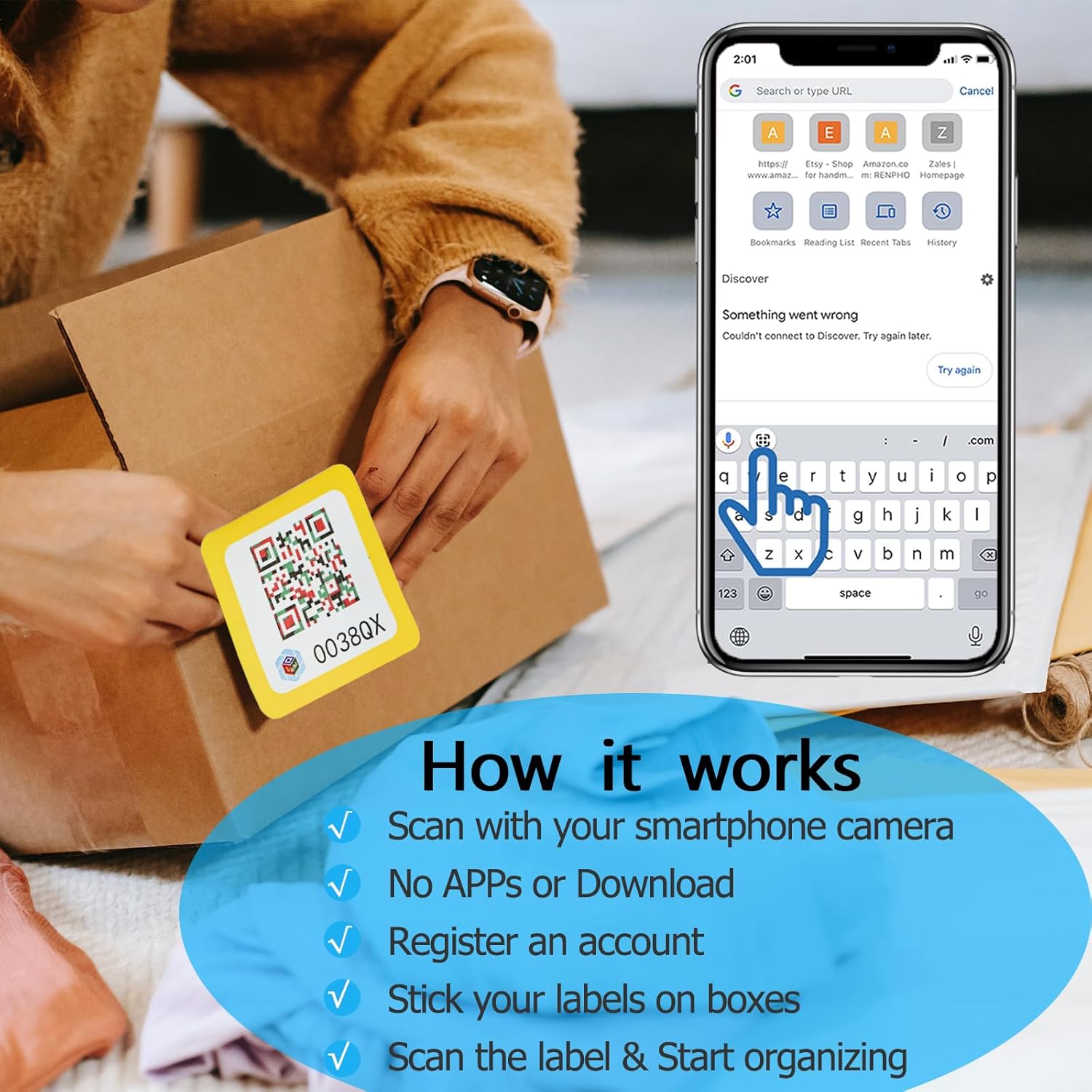 84 calcomanías de código QR para almacenamiento y organización de inventario avanzado, etiquetas de código QR, paquete y etiquetas de pista con