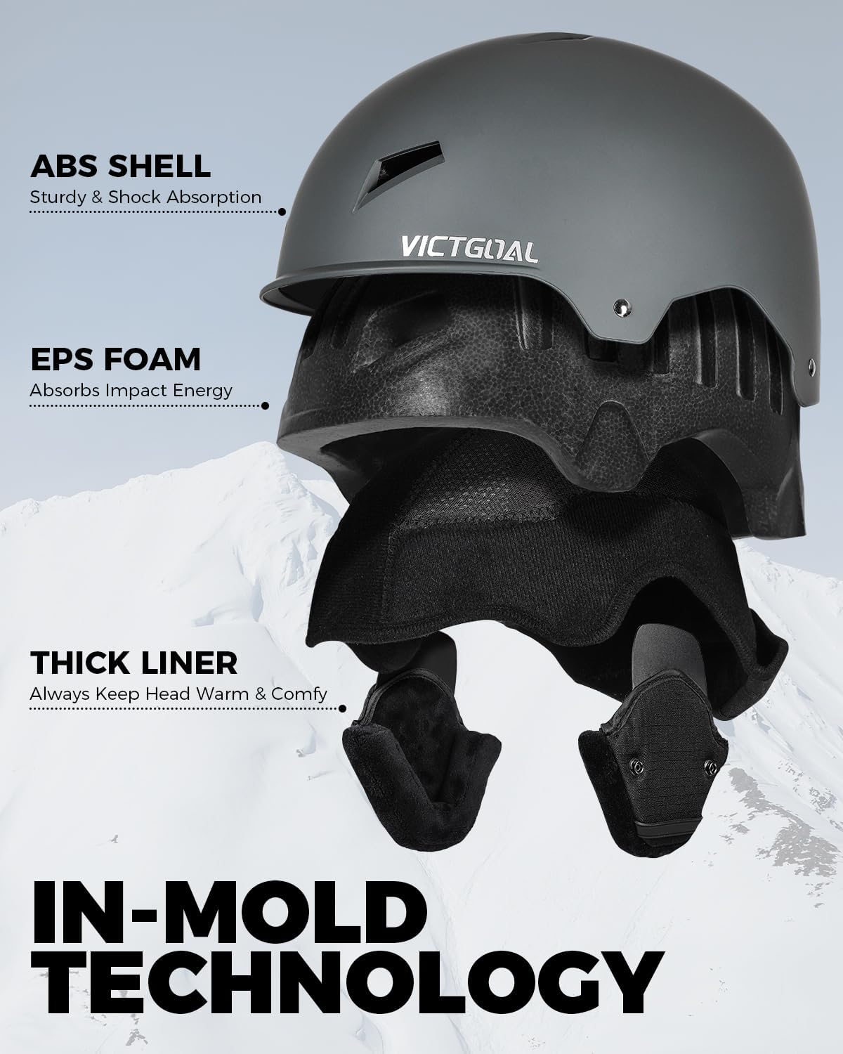 VICTGOAL Casco de esquí para adultos, hombres y mujeres, casco de snowboard con orejeras, carcasa de ABS y casco de nieve de espuma EPS ML tamaño