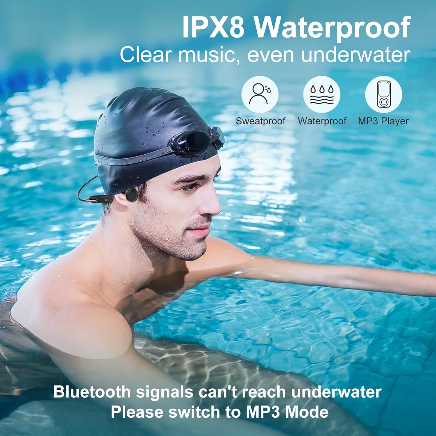 HIFI WALKER Reproductor de MP3 impermeable Auriculares de natación subacuática IPX8 Impermeable 32G Reproductor de música, Bluetooth 5.3 Auriculares