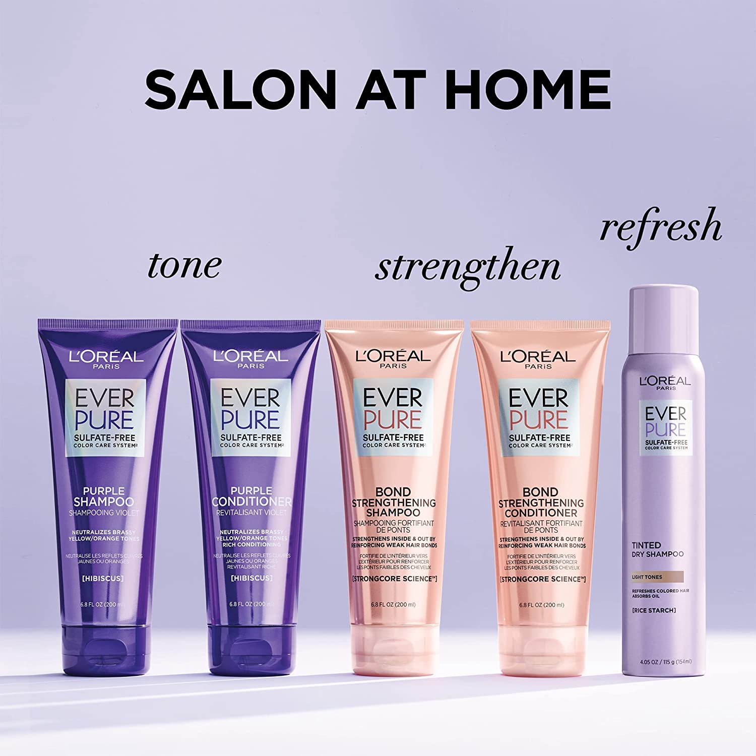 L’Oreal Paris Hair Care EverPure Champú morado tonificante de latón sin sulfato para cabello rubio, decolorado, plateado o marrón, 6.8 onzas