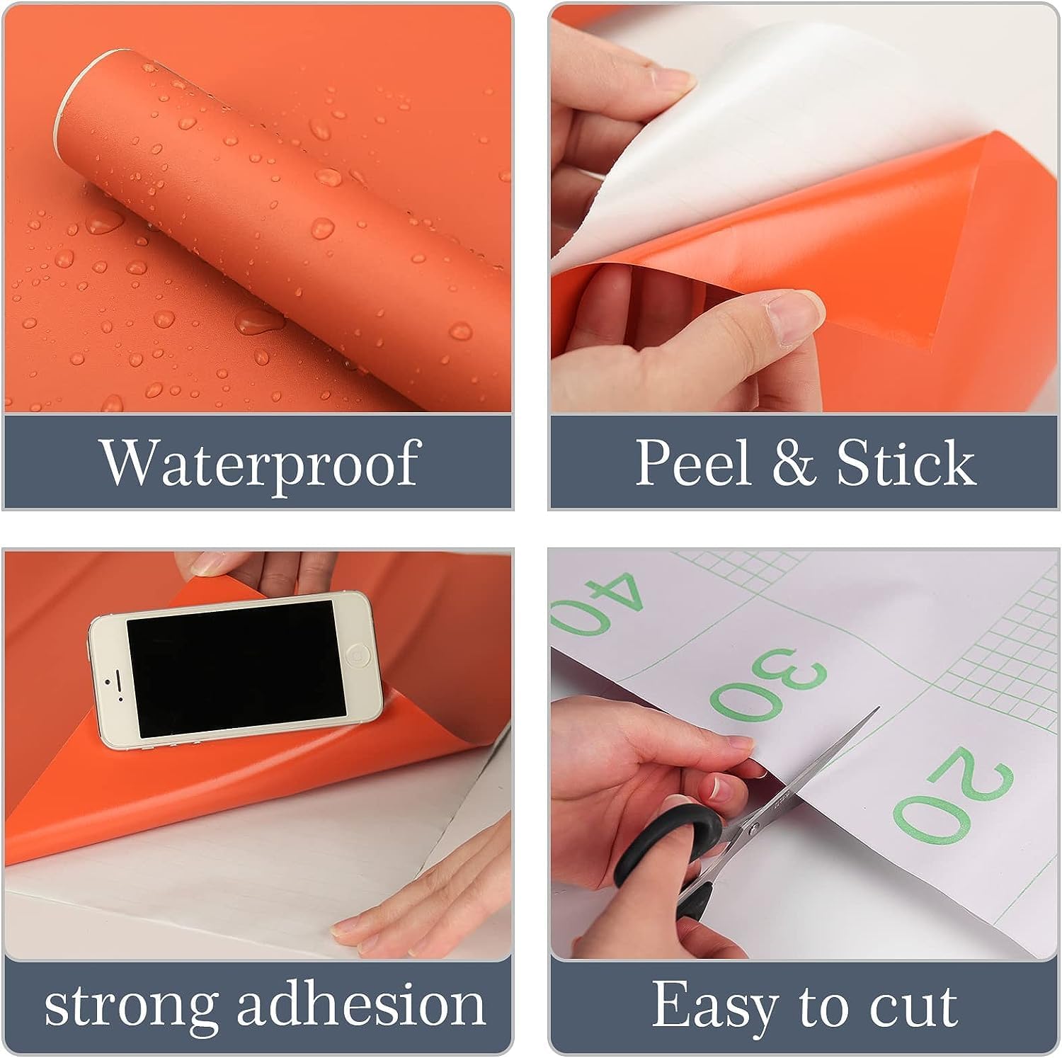 Papel tapiz autoadhesivo color naranja de 18 x 197 pulgadas, fácil de aplicar, papel tapiz para despegar y pegar, papel tapiz para reformar la mesa