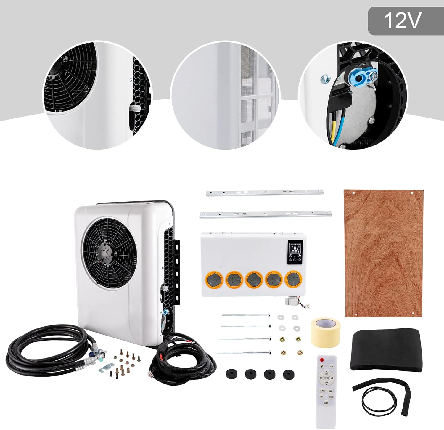Kit de aire acondicionado de 12 V para camión, autobús, RV, 2000 W6800 BTU, kit de aire acondicionado dividido portátil para colgar, kit de aire
