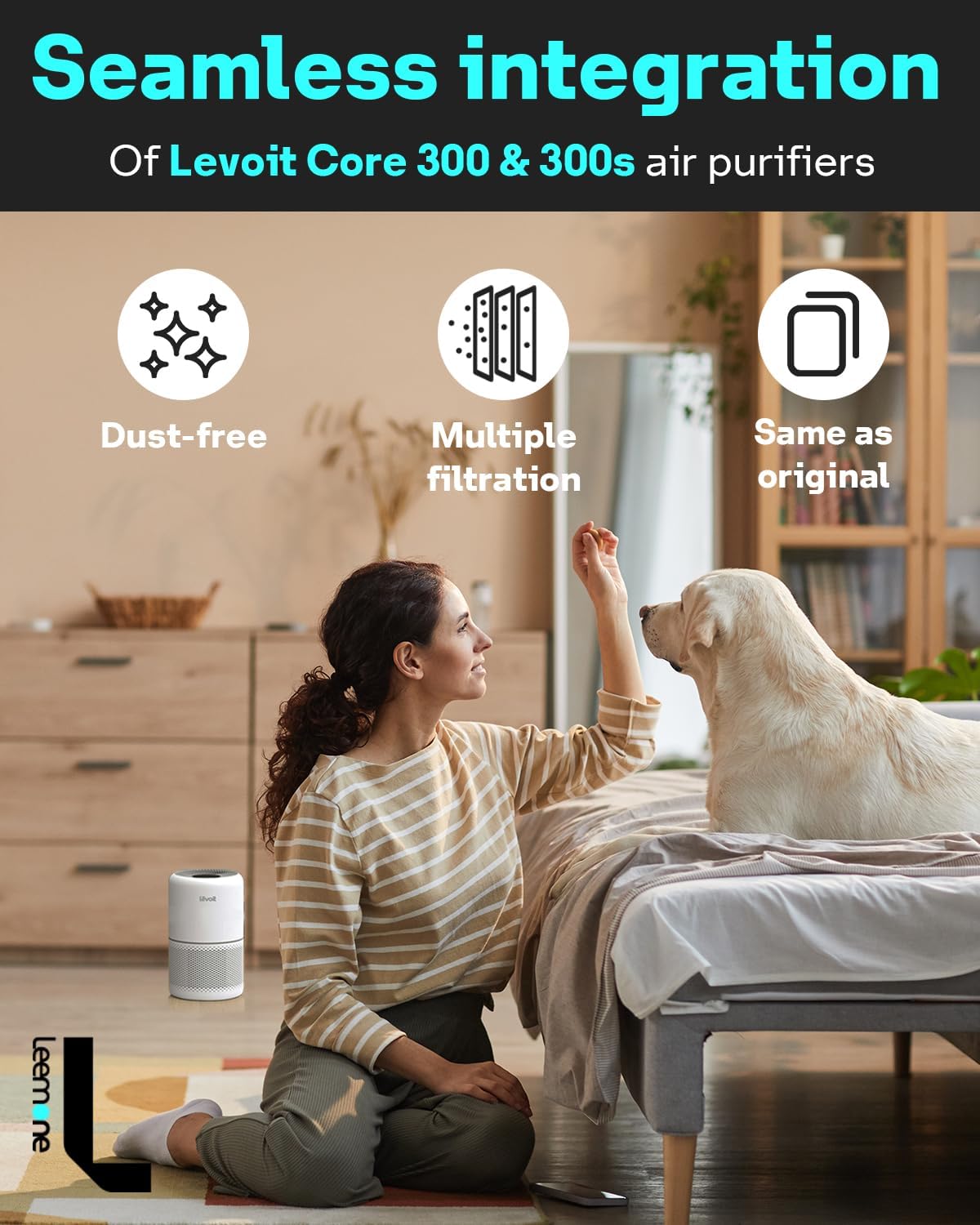 Filtro de repuesto para Levoit Core 300 True HEPA, para LEVOIT Core 300 y 300S, sistema de filtración 3 en 1 con carbón activado granular de alta