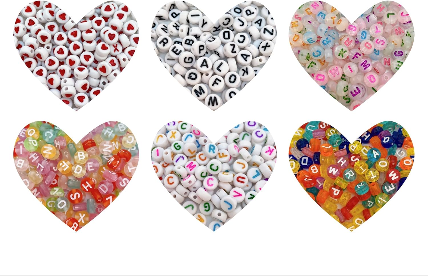 Juego de 1200 cuentas de letras de 6 colores redondos acrílicos del alfabeto, pulseras de la amistad, cuentas del alfabeto surtido con 1 rollo de