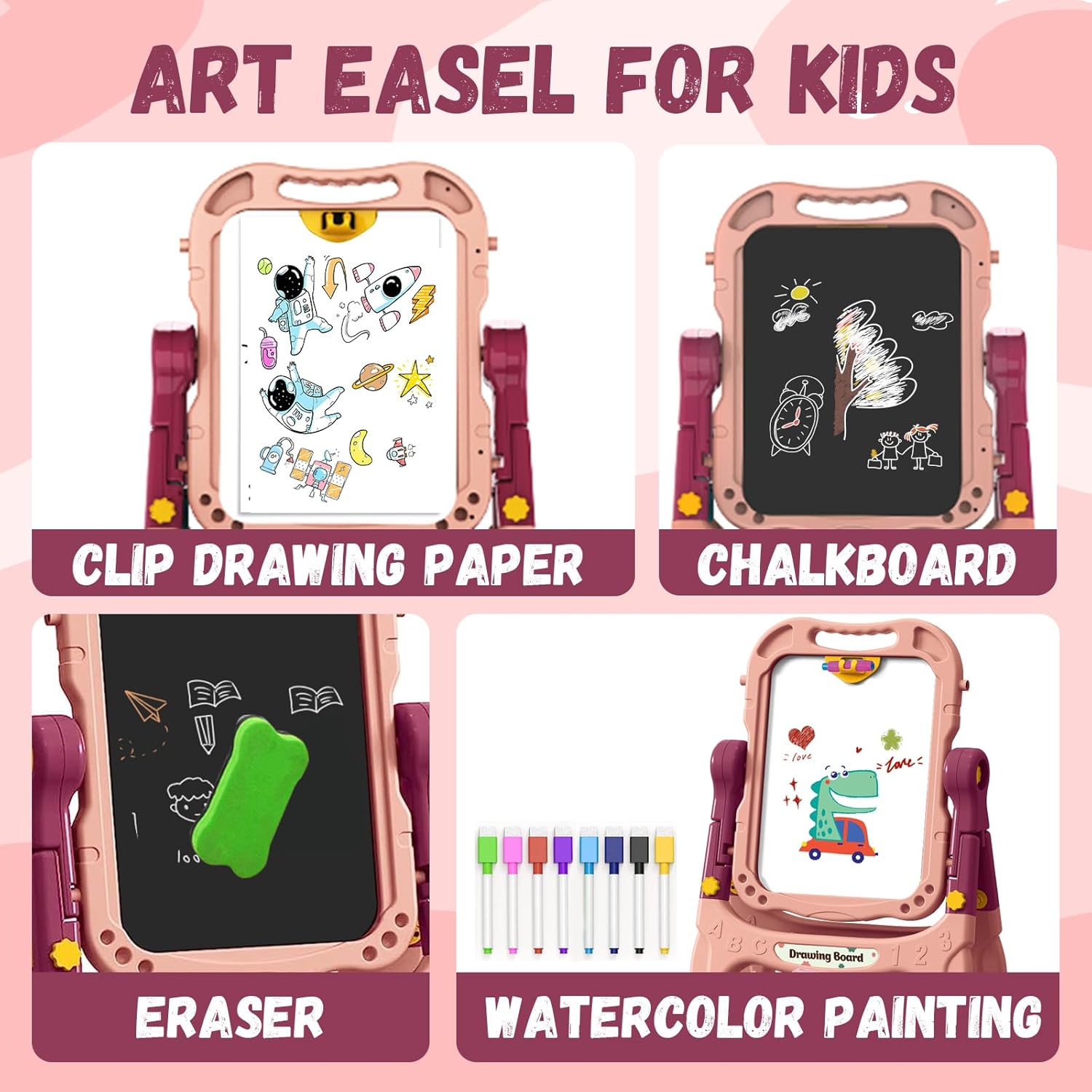Caballete de arte para niños con tablero de dibujo magnético, caballete de doble cara con letras y números magnéticos, caballete de pie ajustable