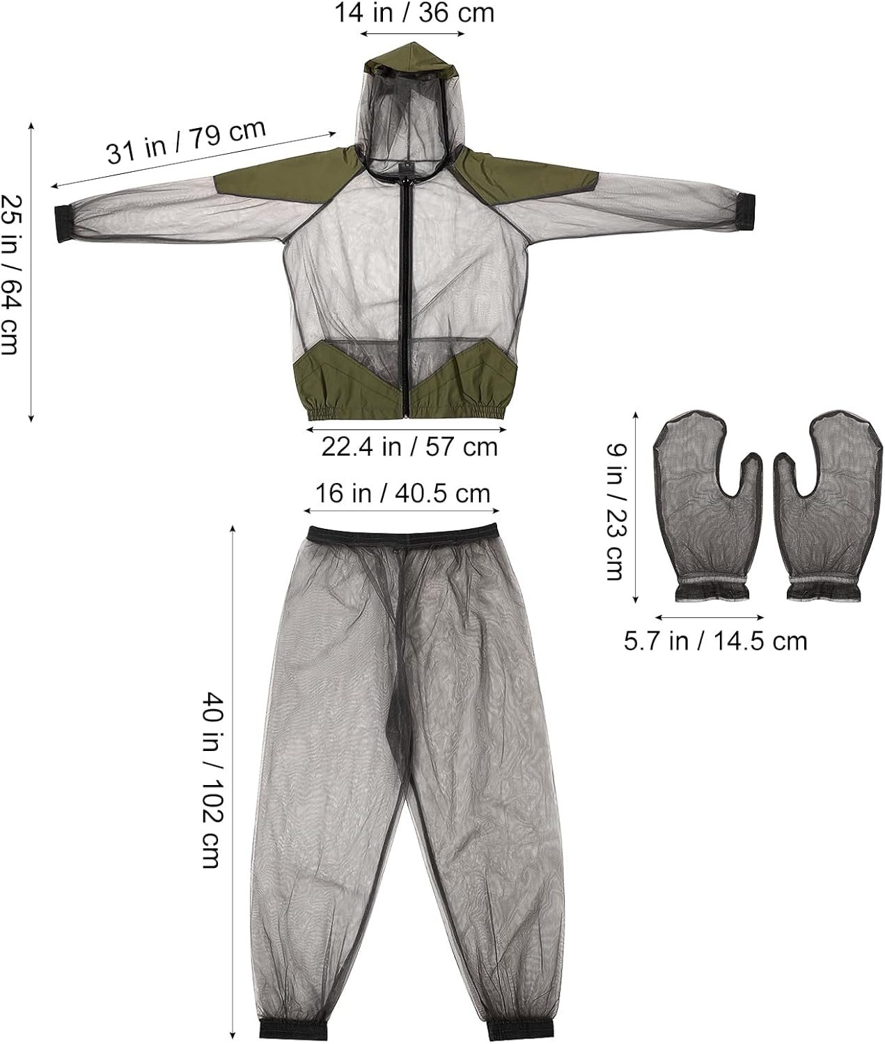 BESPORTBLE Traje de mosquito profesional para exteriores, 1 juego de chaqueta de malla transpirable con capucha y pantalones, protección de red para