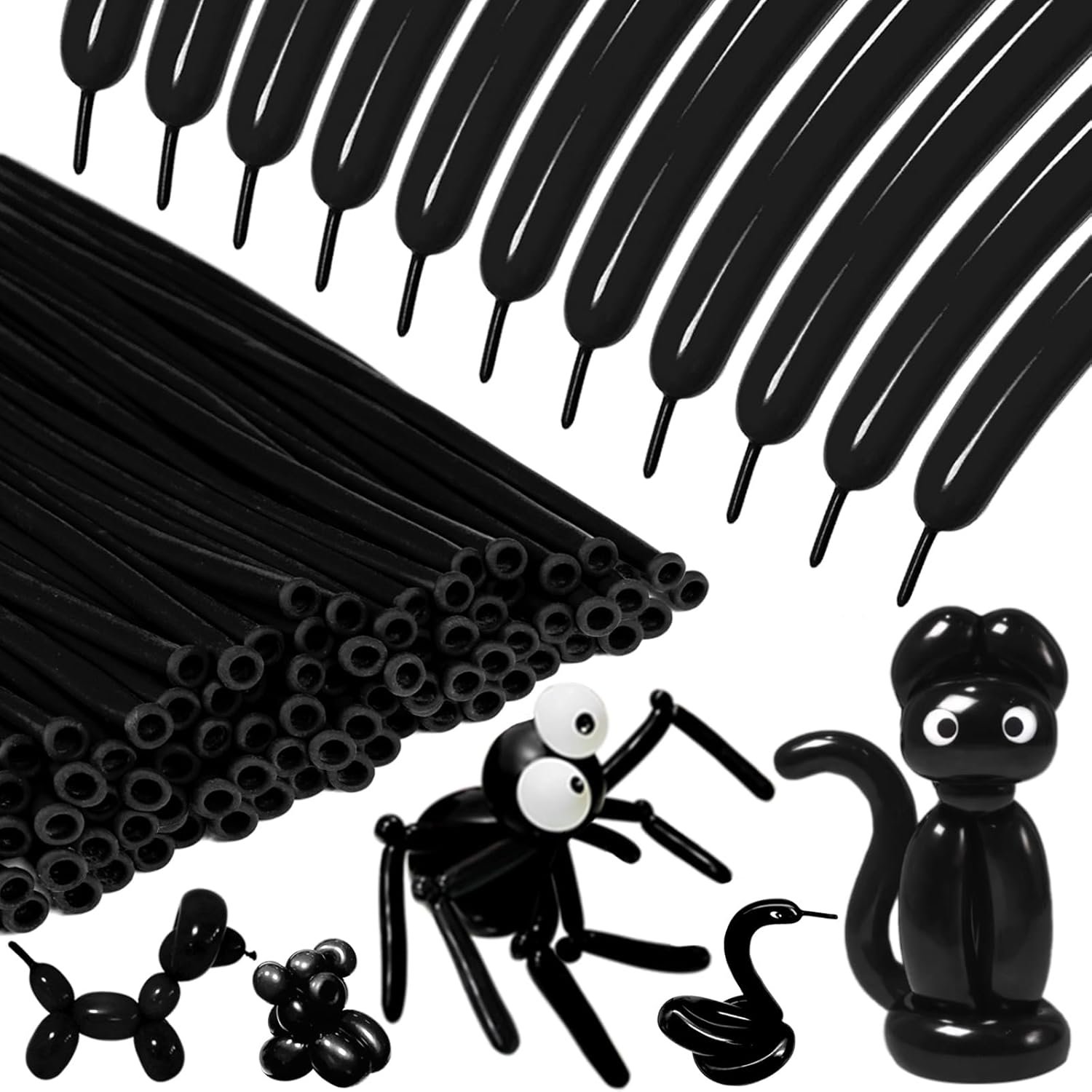 KAWKALSH Globos largos negros para animales de globo, 100 globos giratorios de 260 globos para guirnalda de globos, animales, modelado, cumpleaños,