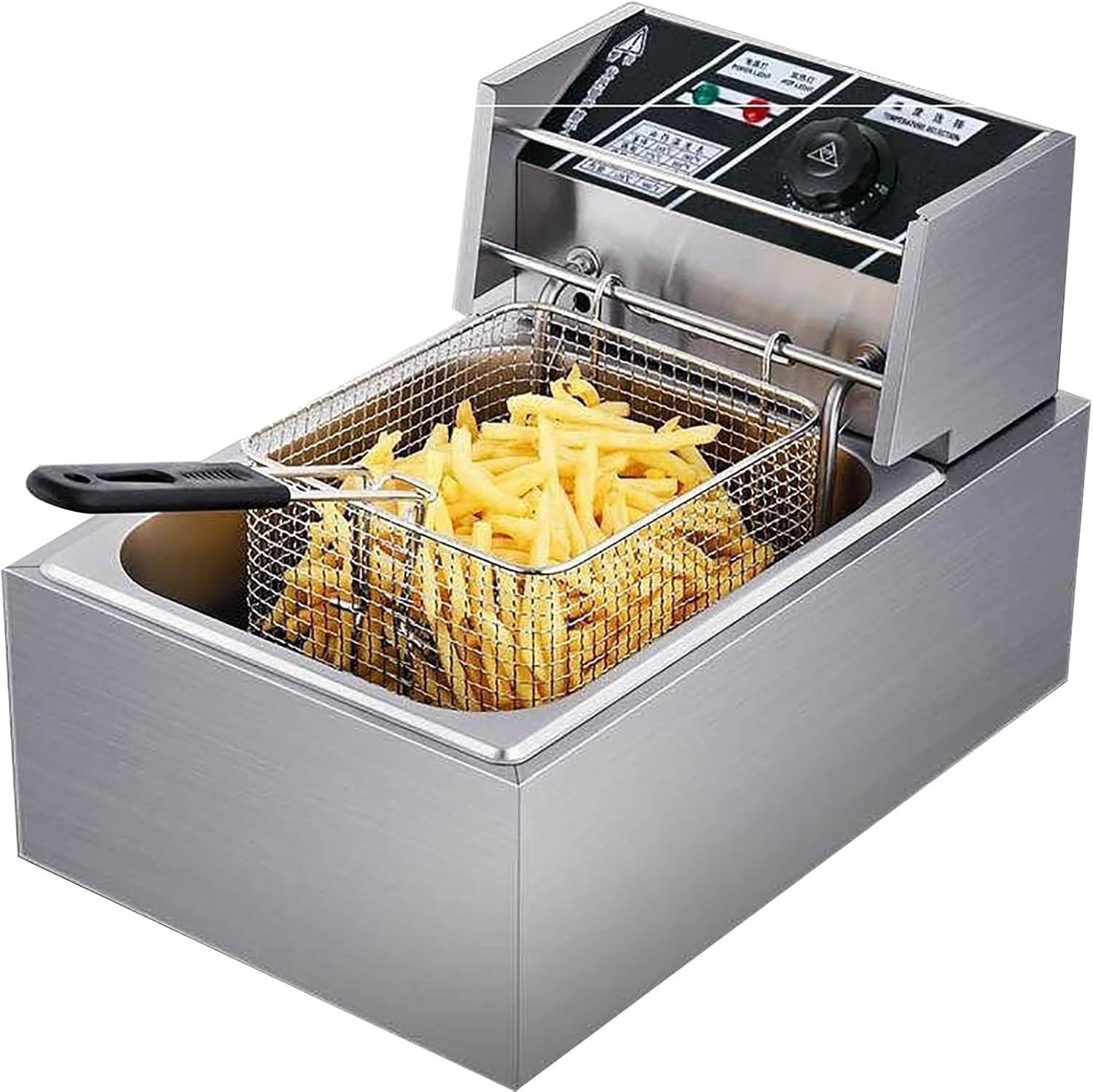 Freidora eléctrica de encimera para comercial y hogar, freidora eléctrica con cesta y tapa para cocina y restaurante en el hogar, capacidad de
