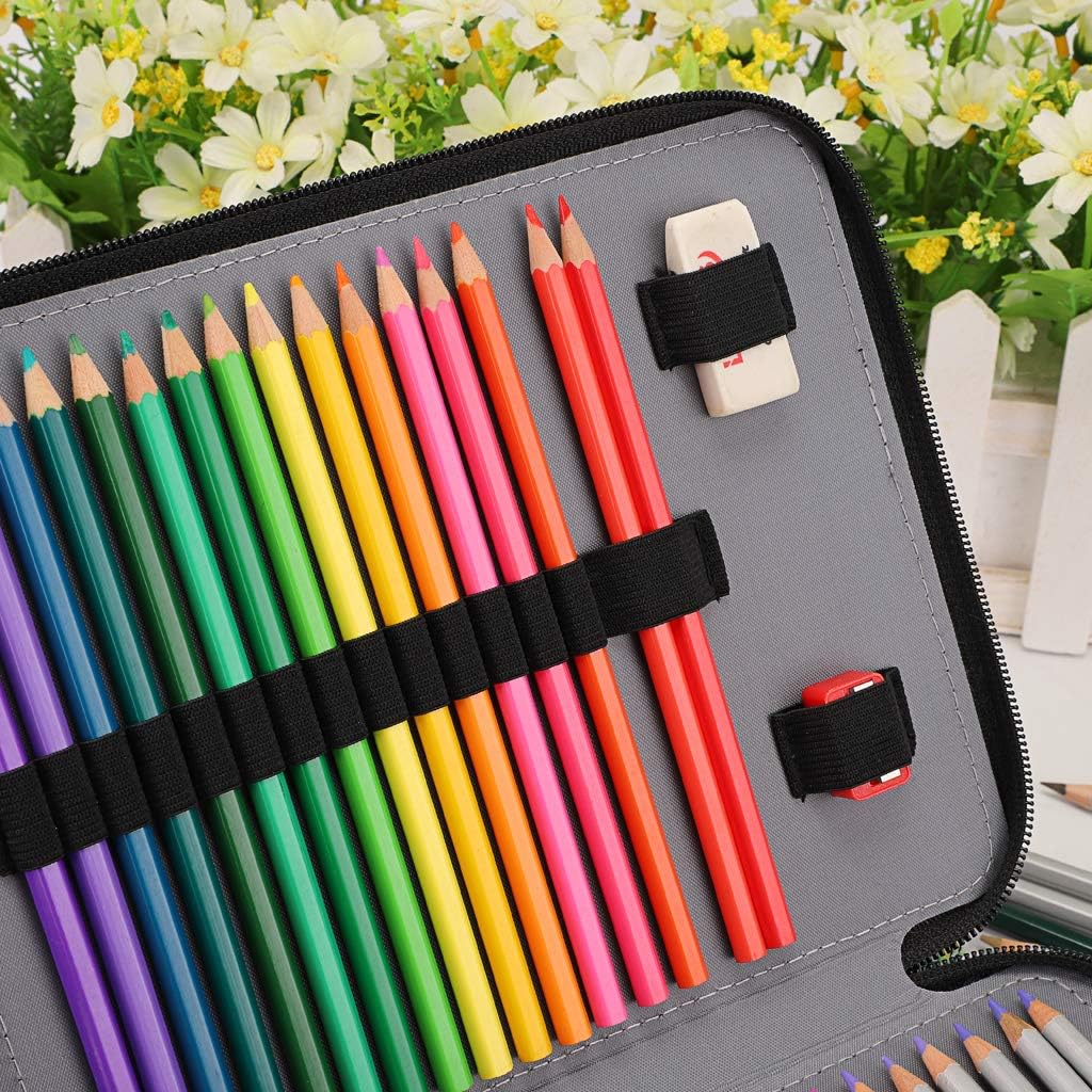 BTSKY – Estuche para lápices de colores con 120 ranuras, gran capacidad con correa práctica y patrón estampado
