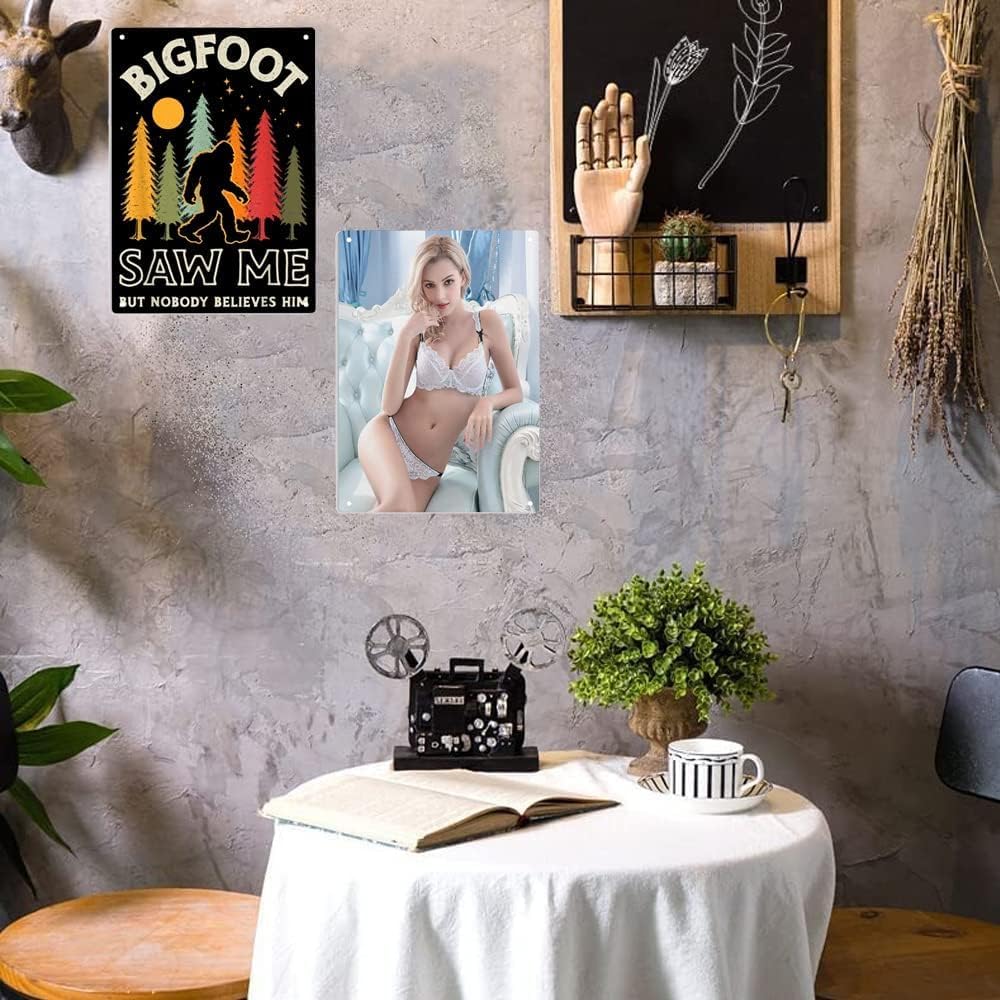 Letreros de metal vintage sexy para mujer, póster de pistola Pinup Girl de hojalata para decoración de pared para el hogar, bar, pub, club, baño,