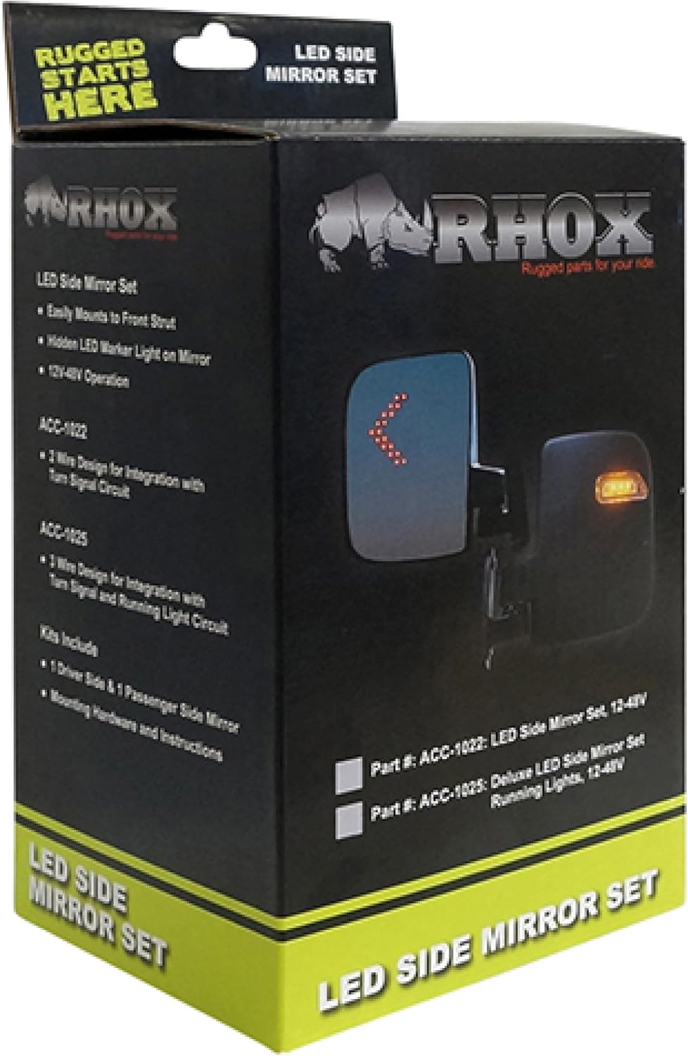 RHOX ACC-1025 – Espejo LED de lujo, juego de 2, luces intermitentes de 12-48 V, 3 cables