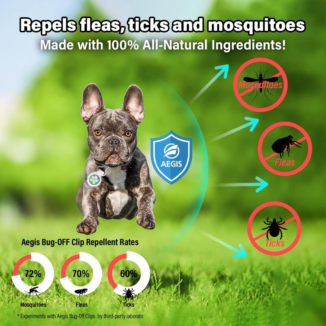 KN FLAX – Clip de insecto para perros, repele pulgas, garrapatas y mosquitos durante 60 días, collar repelente de pulgas y garrapatas natural