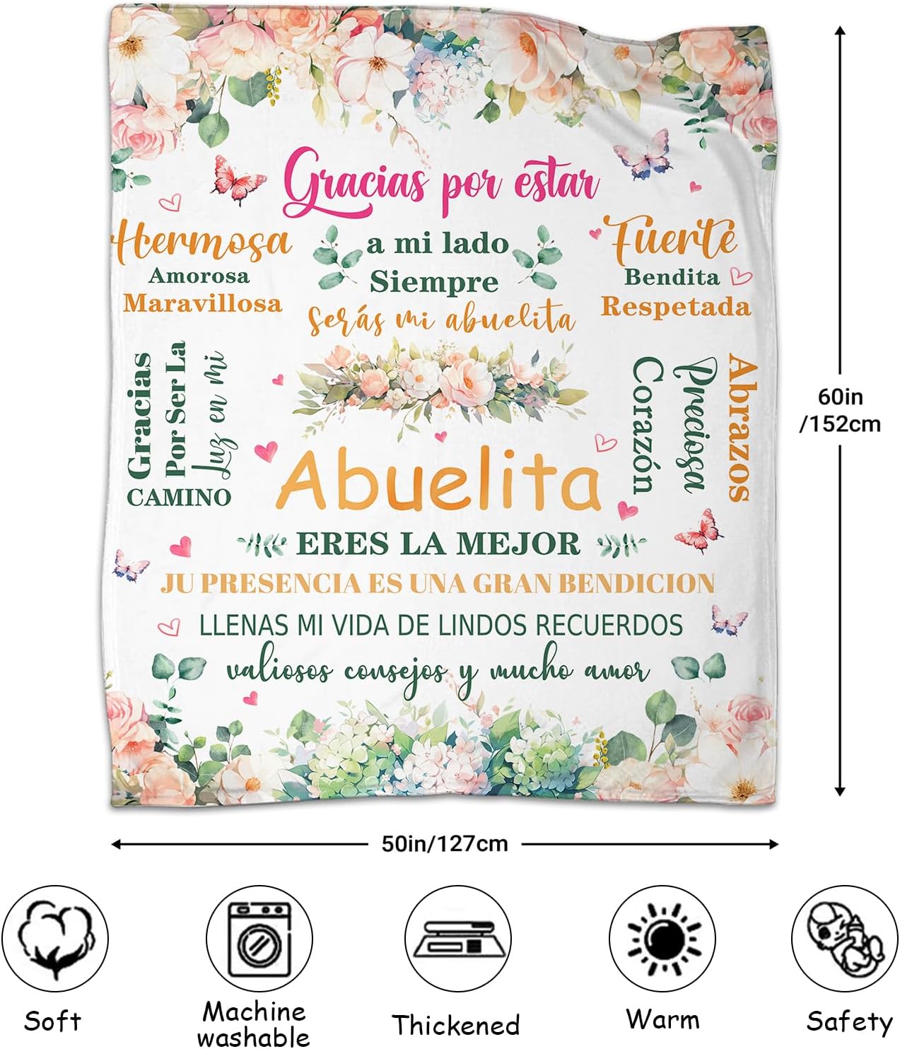 Regalos para Abuela en Español, Manta de Abuela, Regalos para Abuela en Español para cumpleaños, regalos para abuela de nietos manta de 60 x 50