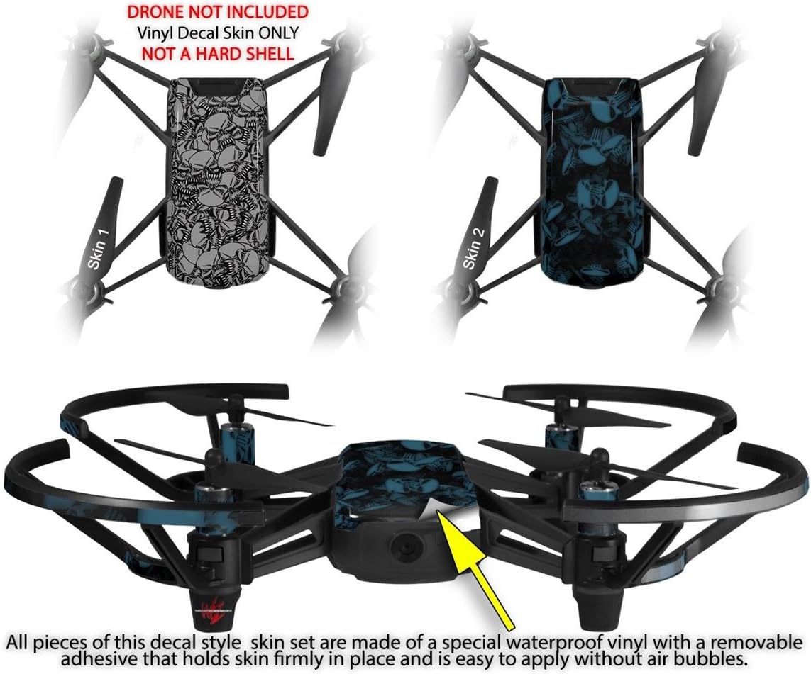 Skin Decal Wrap 2 Pack for DJI Ryze Tello Drone Scattered Skulls Gray DRONE NOT INCLUDED