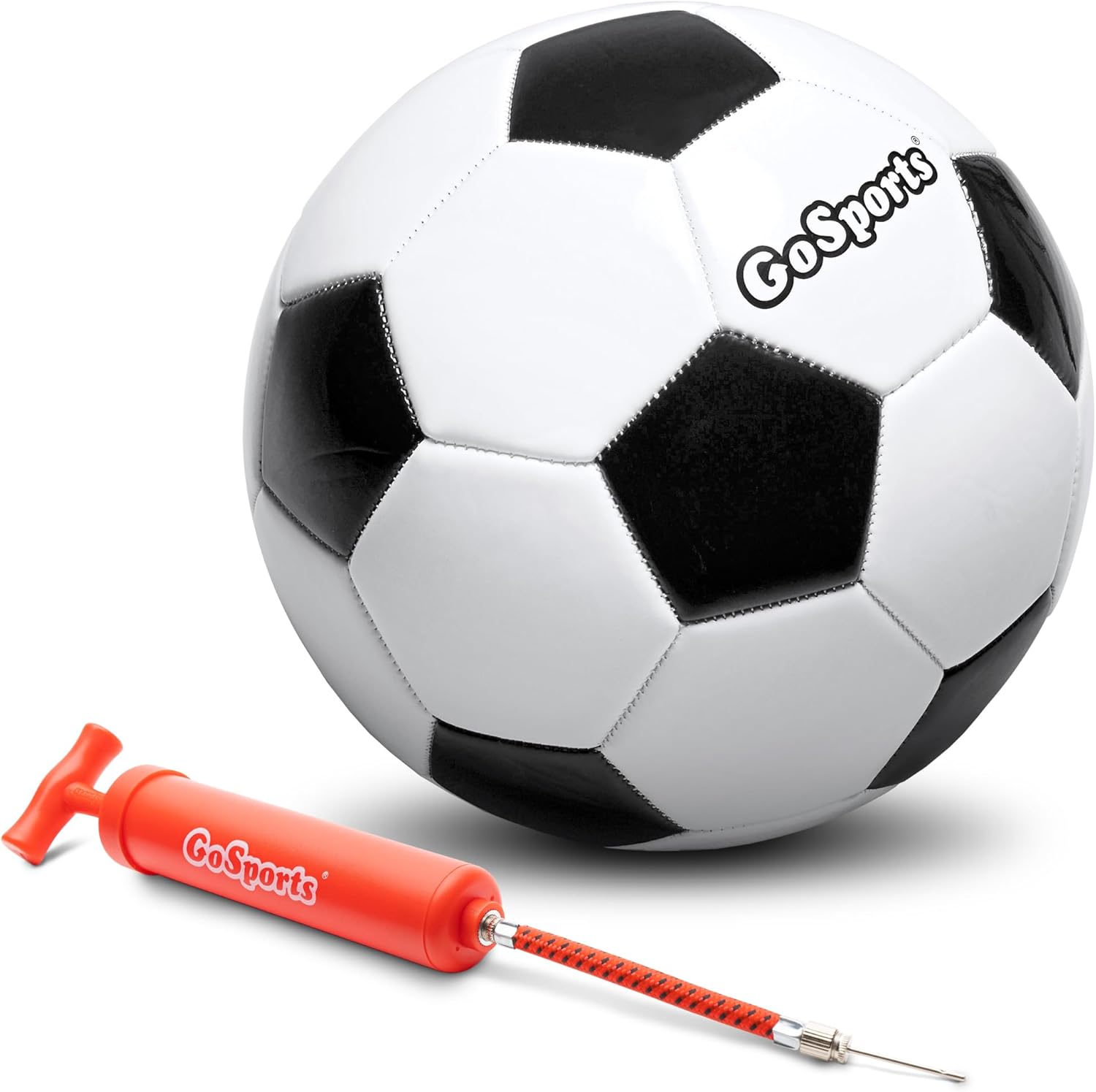 GoSports Balón de fútbol clásico en blanco y negro con bomba de alta calidad, disponible como pelotas individuales o paquete de 6, tamaños 3, 4, 5