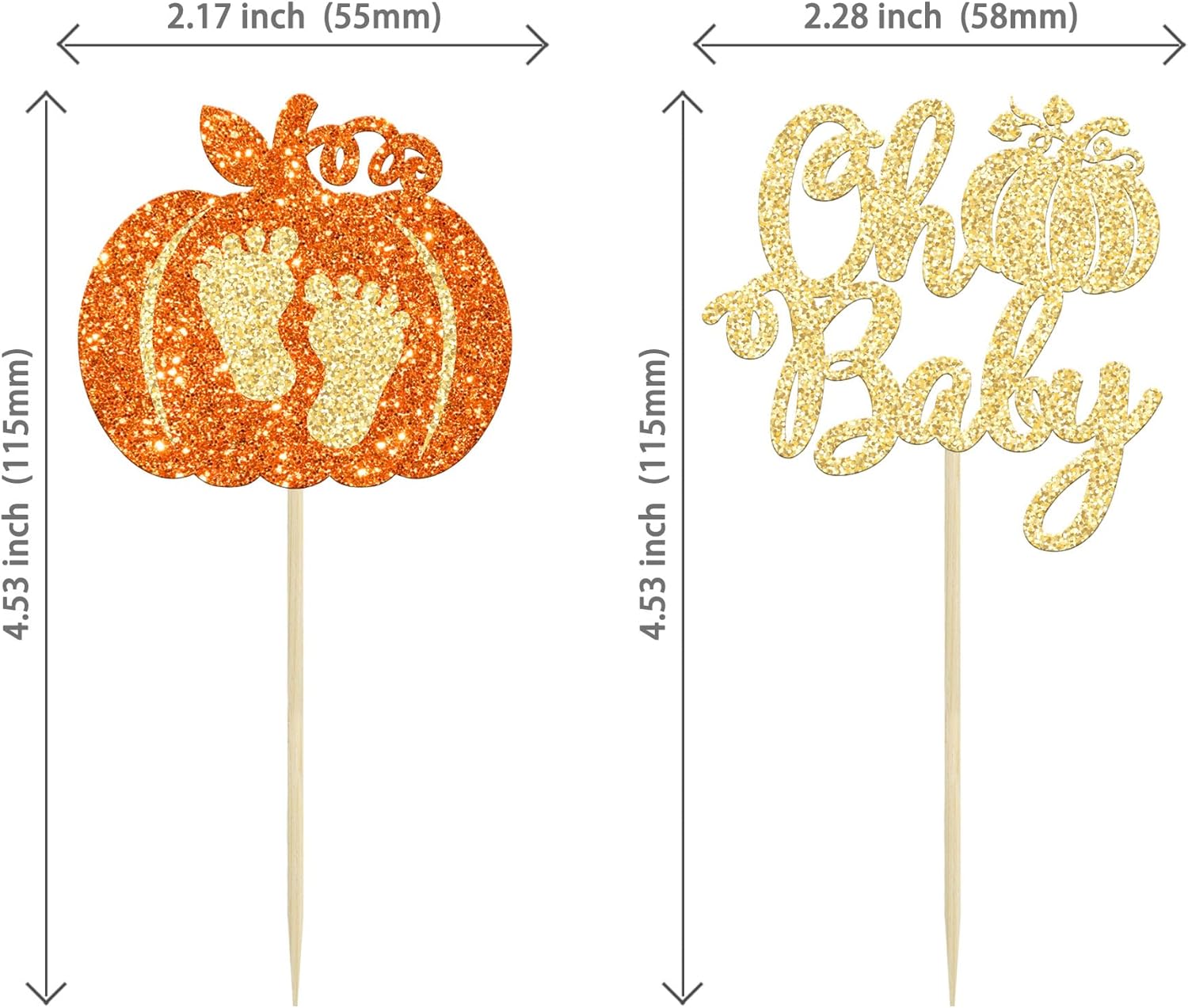 24 piezas de calabaza Oh Baby Cupcake Toppers con purpurina para pies de bebé, calabaza para cupcakes temáticos de otoño, baby shower, fiesta de