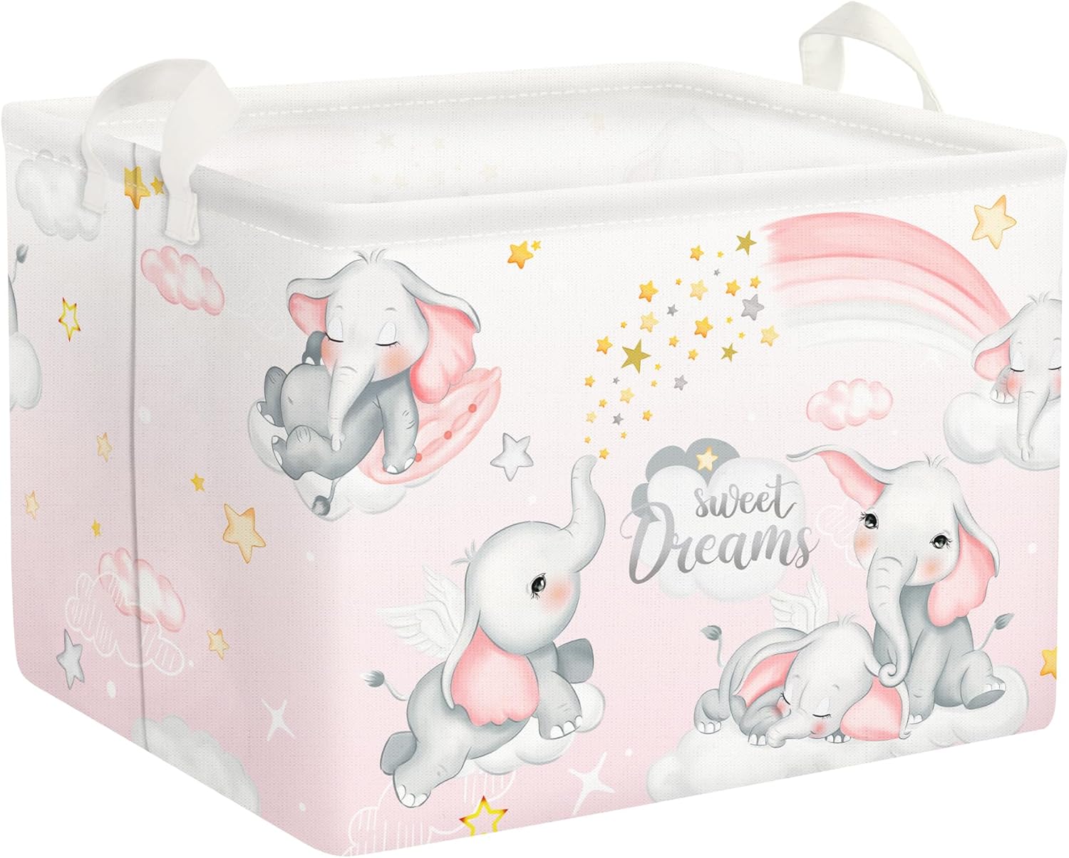 Clastyle Cesta de almacenamiento rectangular de elefantes durmientes, color rosa, arcoíris, para niñas, con nube, luna, baby shower, ropa para