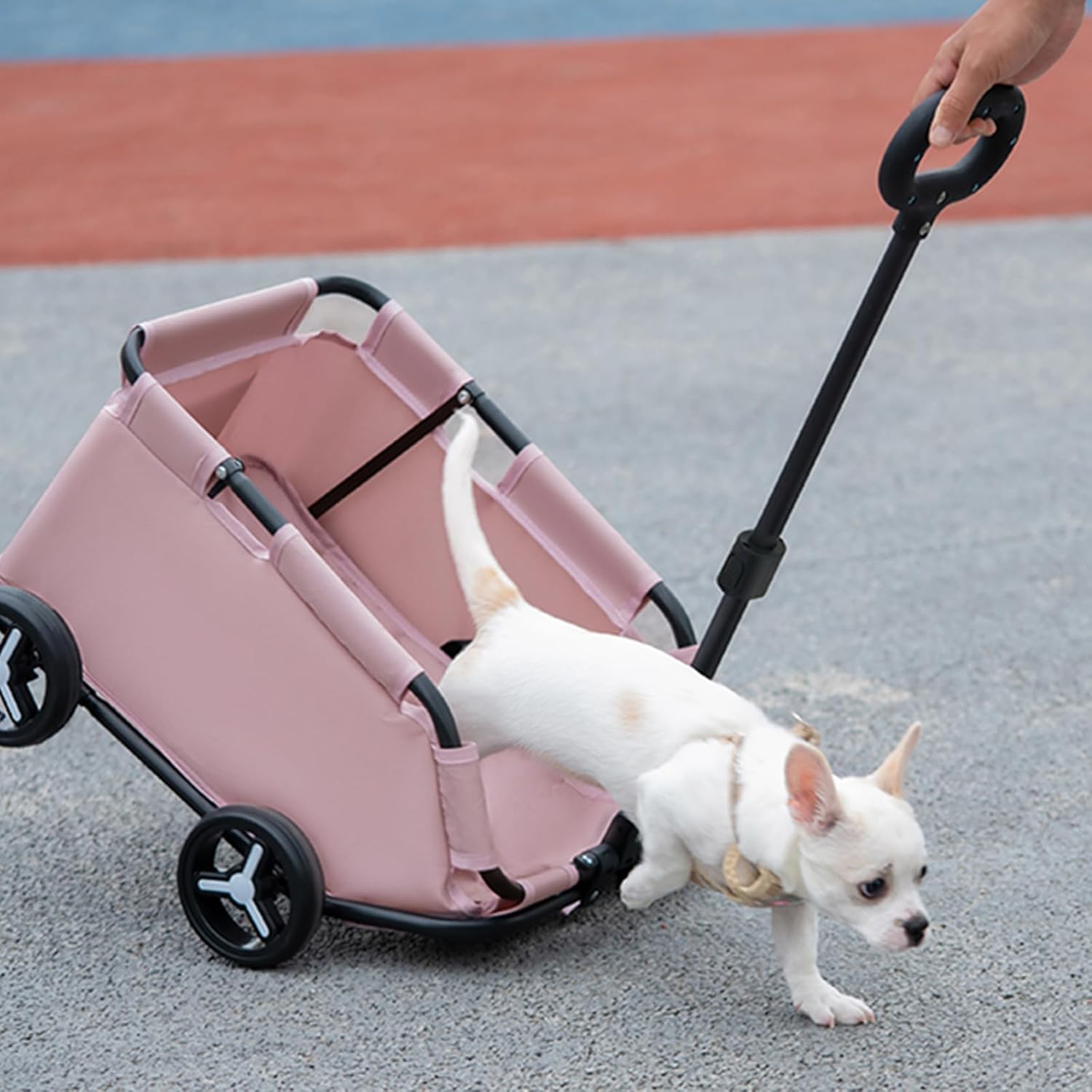 Cochecito para perros con 4 ruedas, plegable, para mascotas, para viajes, compras, caminar, jugar para perros pequeños, gatos (rosa)