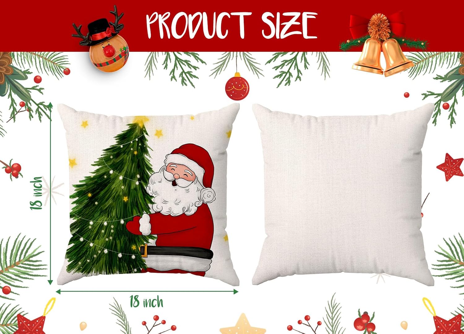 Brightown Juego de 4 fundas de almohada rojas de Navidad de 18 x 18 pulgadas, decoración de Navidad, decoración de vacaciones de invierno, funda de