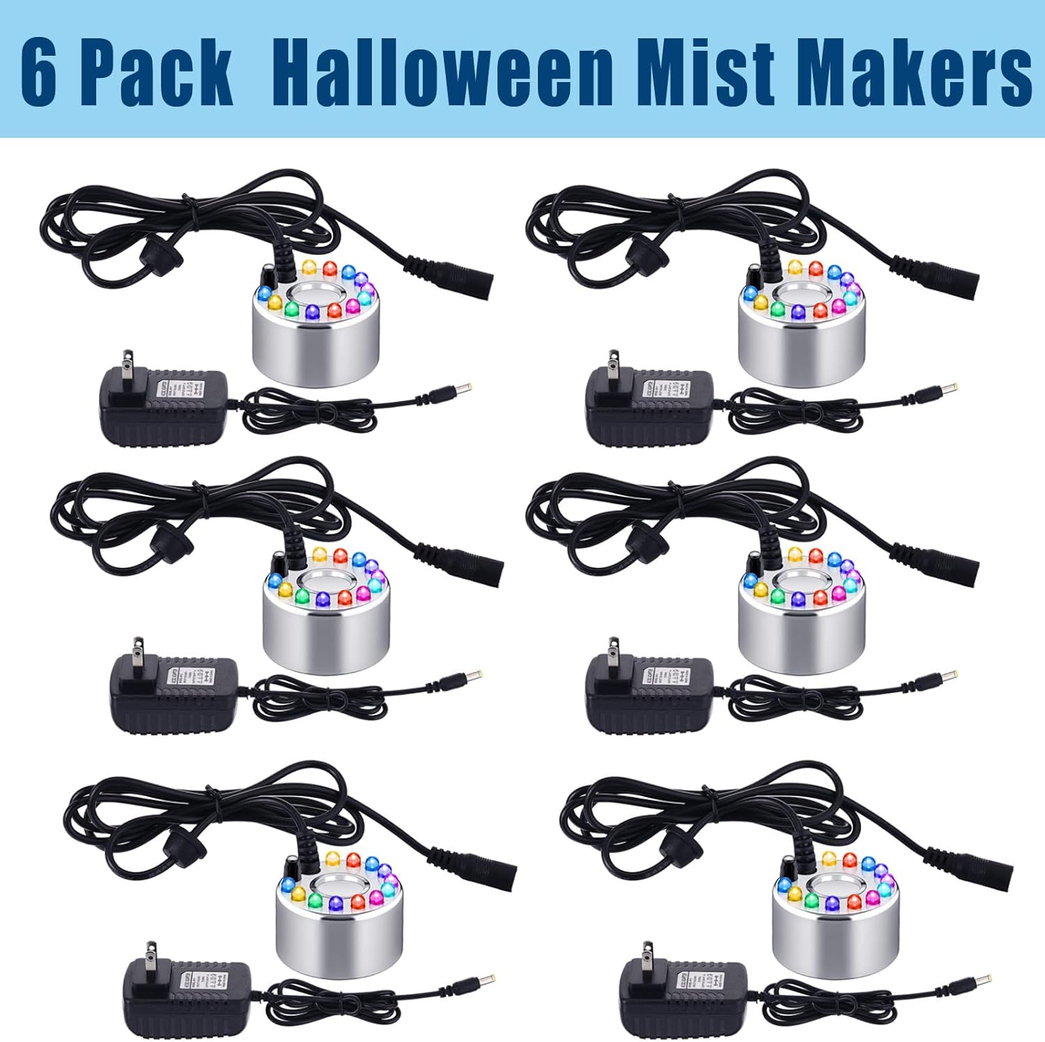 Maitys 6 piezas de niebla de Halloween, nebulizador ultrasónico, fuente de agua, estanque, máquina de niebla, cambio de color, nebulizador LED para