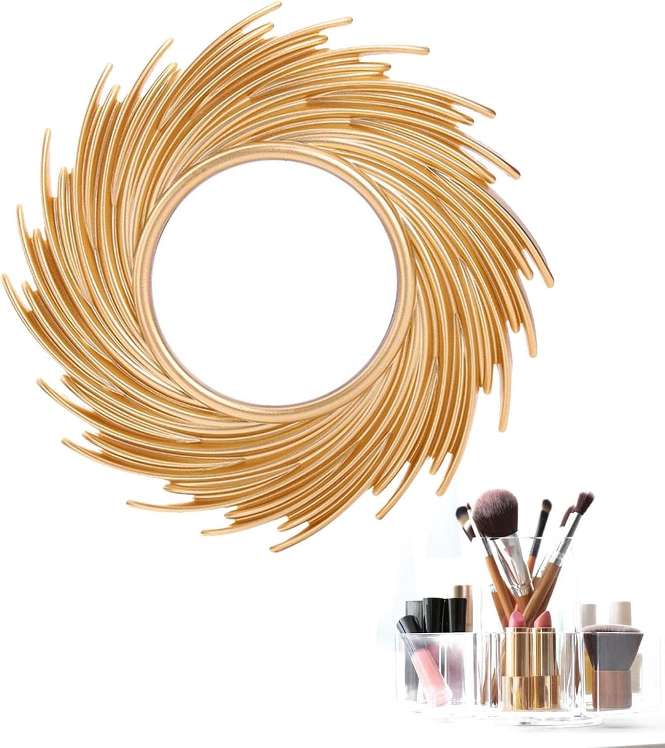 Sunburstt – Espejo de pared dorado de 10 pulgadas, pequeño espejo de pared de metal para decoración del hogar, espejo colgante estilo dormitorio,