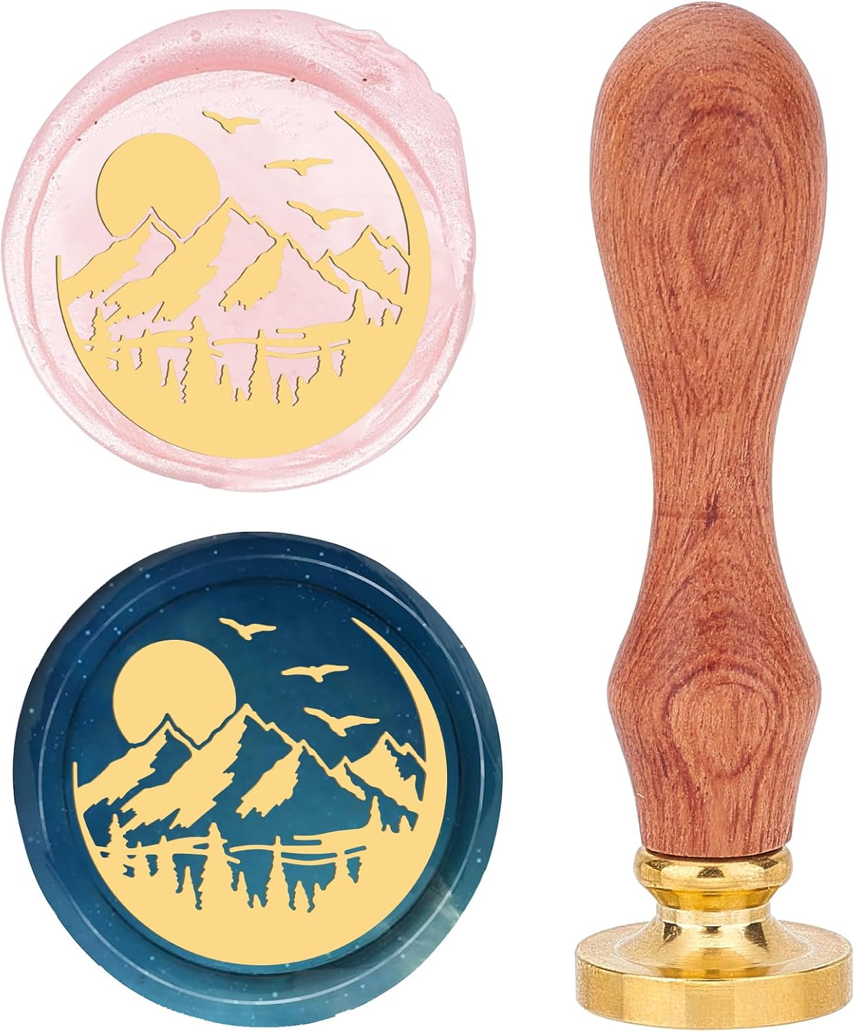 CRASPIRE Sello de cera de montaña de 0.988 pulgadas (0.984 in), sello de cera para árbol, sol, pájaro, mango retro, mango de palisandro, cabeza de