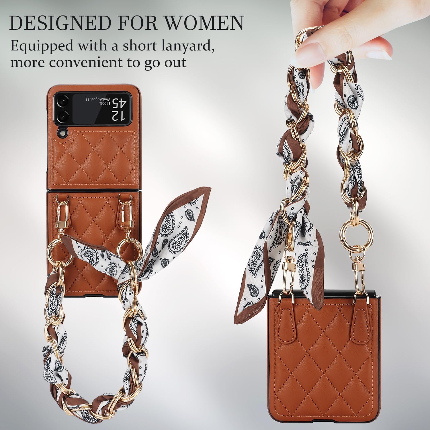 Asuwish Funda de teléfono para Samsung Galaxy Z Flip 3 5G 2021 con correa para la muñeca con cordón, delgada, de piel sintética, a prueba de golpes,