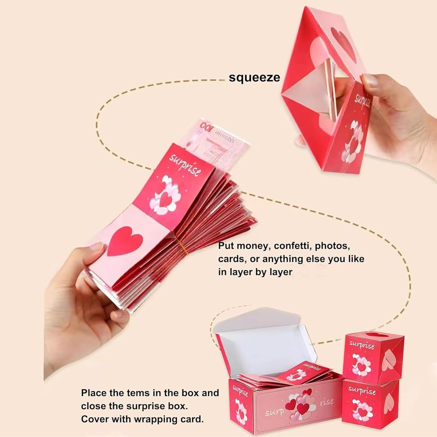 Caja de regalo sorpresa, explosión de 2023, cajas de regalo sorpresa sorpresa de Feliz Navidad, caja de regalo de sobre rojo plegable creatividad,