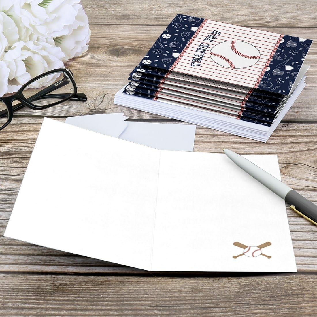 Big Dot of Happiness Batter Up – Tarjetas de agradecimiento para baby shower o fiesta de cumpleaños (8 unidades)