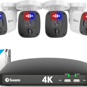 Swann Sistema de cámara de seguridad 4K HD, DVR de 8 canales con 2 TB, 4 cámaras bala de 8 MP con cable para interiores y exteriores, vigilancia Swann Sistema de cámara de seguridad 4K HD, DVR de 8 canales con 2 TB, 4 cámaras bala de 8 MP con cable para interiores y exteriores, vigilancia