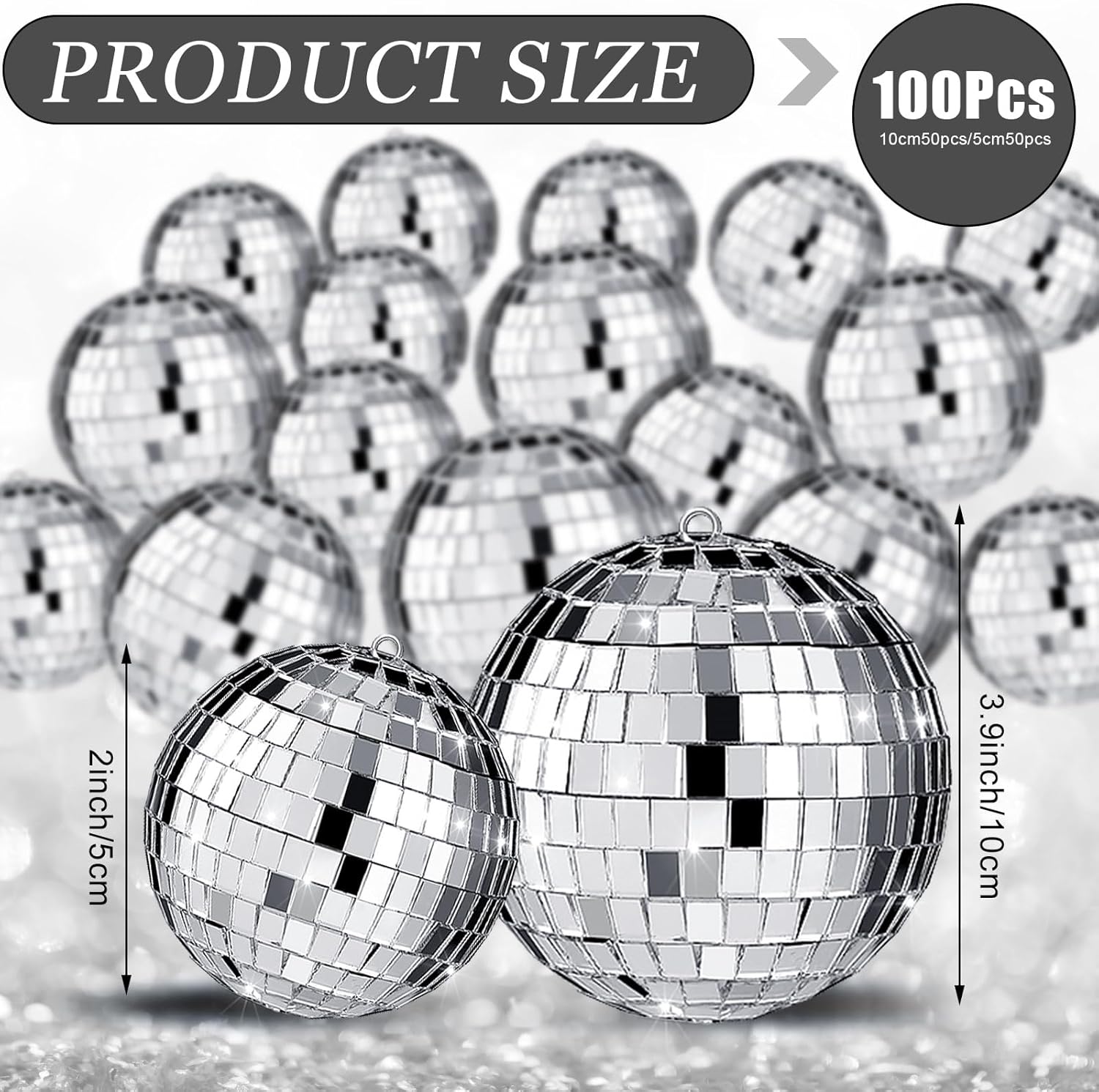 100 bolas de discoteca con espejo, decoraciones de diferentes tamaños, bolas de discoteca plateadas a granel, adornos colgantes para árbol de