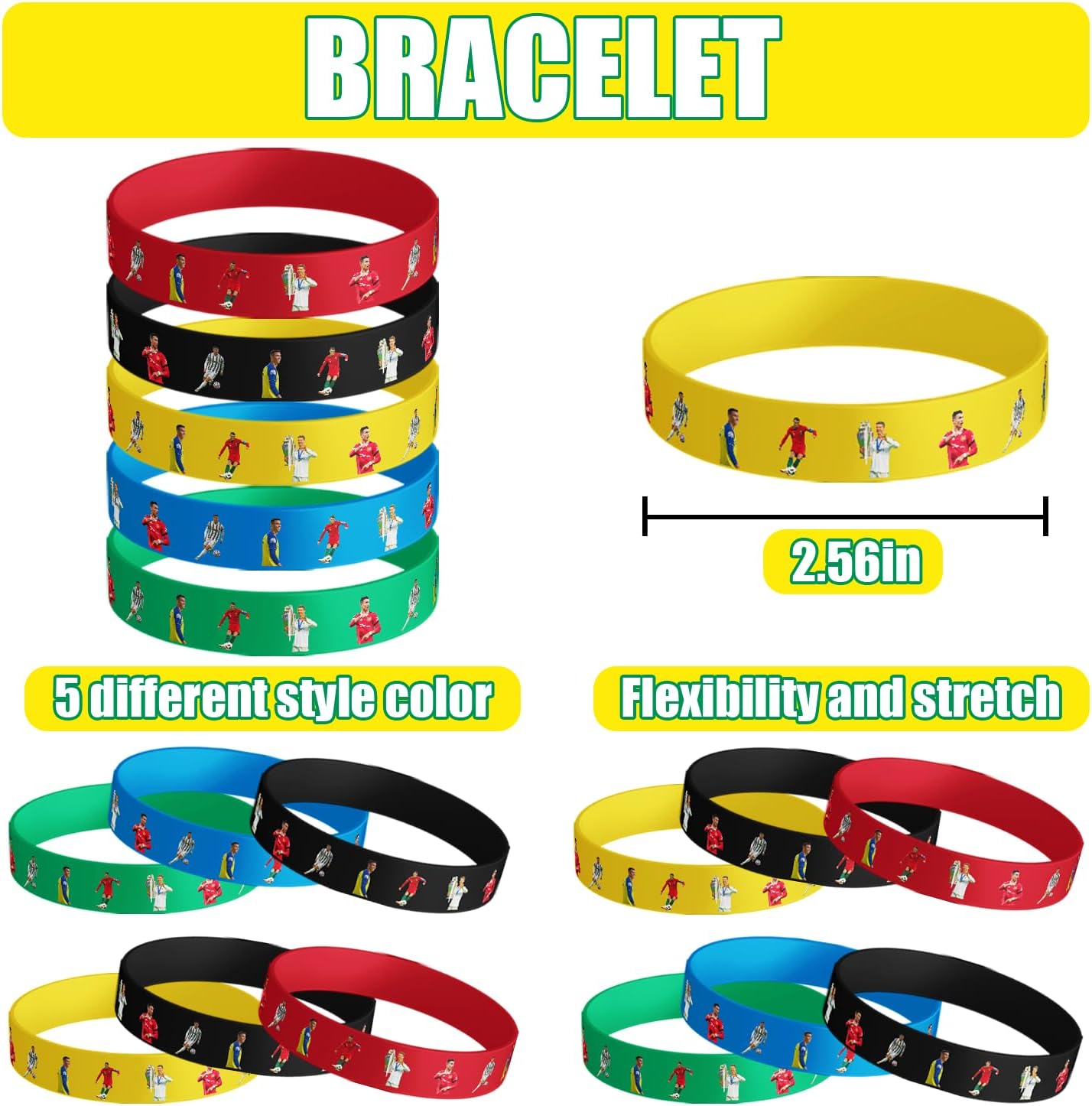90 decoraciones de fiesta de estrella de fútbol incluyen 10 pulseras, 10 llaveros, 10 pines de botón, 10 bolsas de papel y 50 calcomanías,