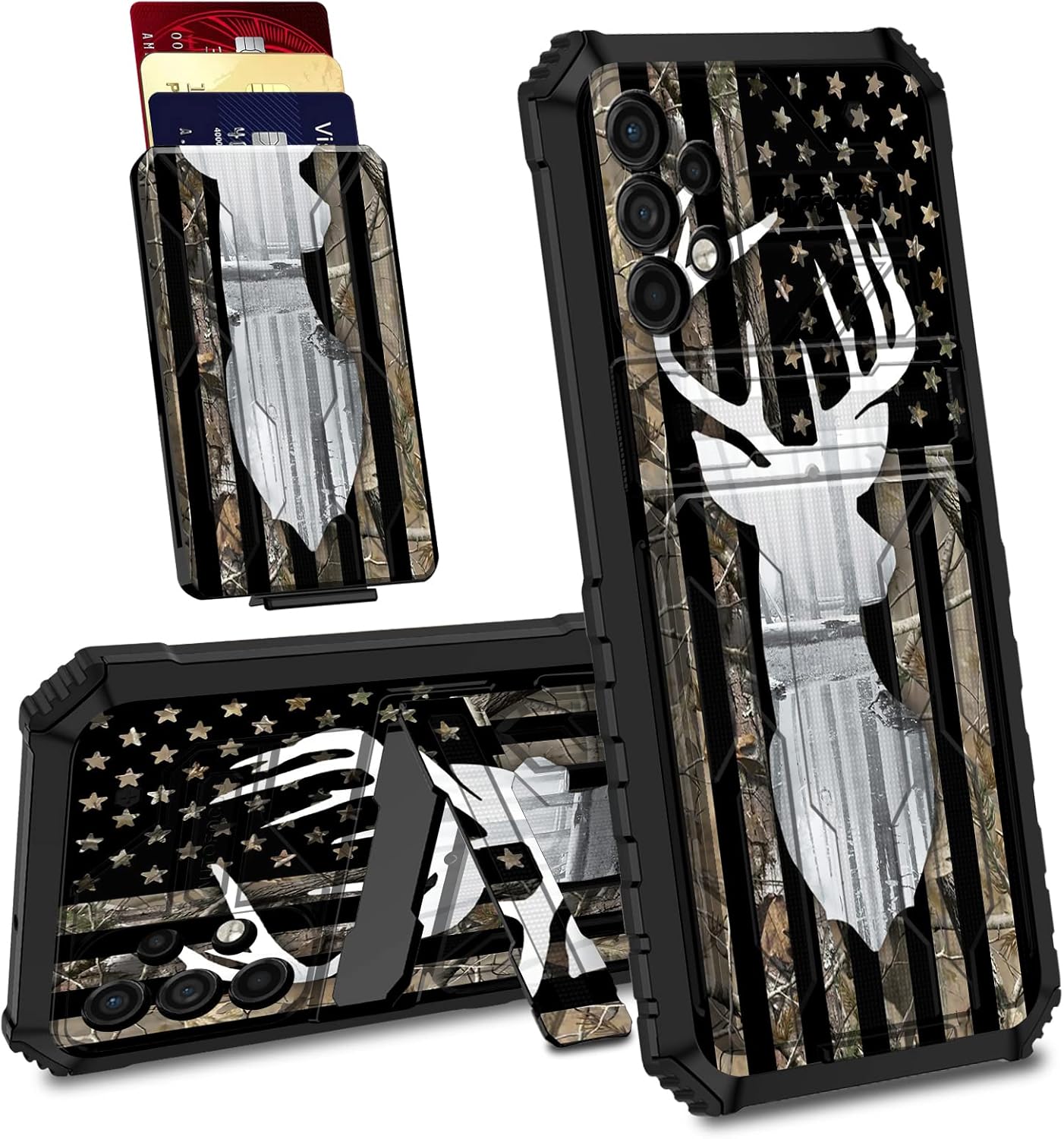 Funda para Samsung Galaxy A32 5G con ranura desmontable para tarjetero, función atril, doble capa, resistente, a prueba de golpes, funda oculta para