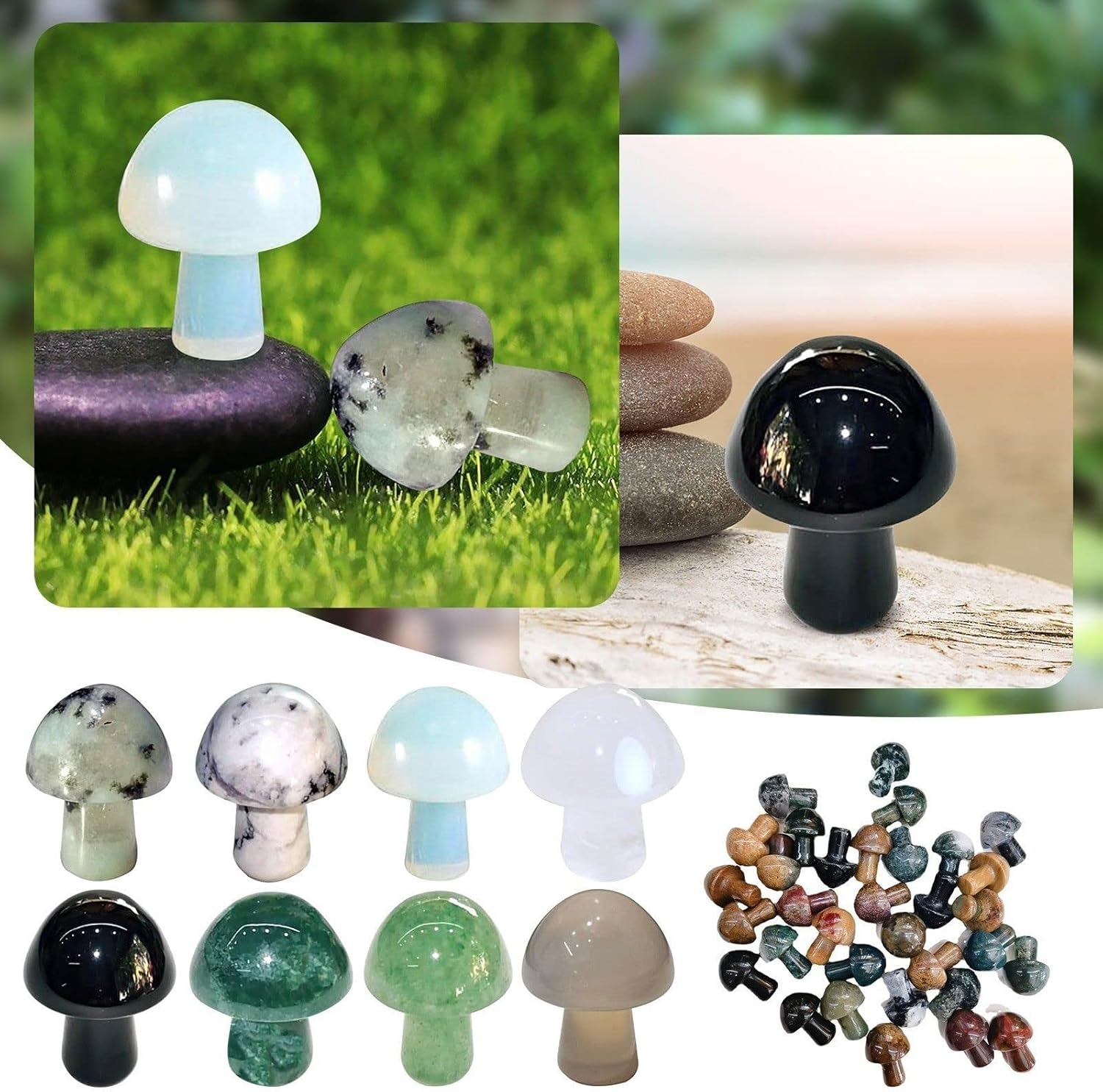 15 piezas de piedras naturales de colores surtidos, escultura de hongos, decoración de cristal para manualidades en el hogar, maceta, piedras