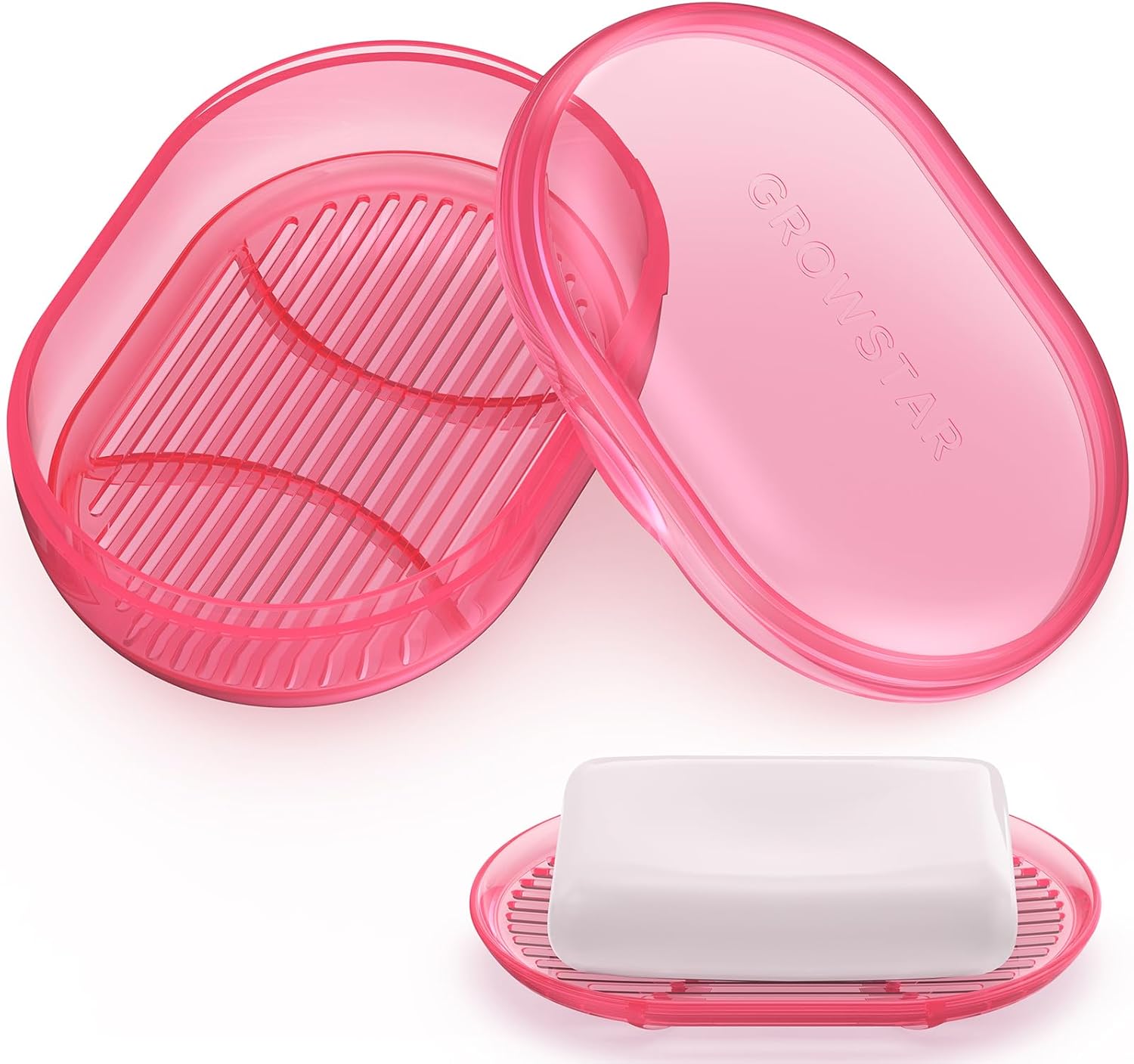 Jabonera rosa transparente, contenedor de jabón de viaje, jabonera portátil con tapa, jabonera a prueba de fugas para barra de jabón con funda,