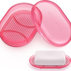 Jabonera rosa transparente, contenedor de jabón de viaje, jabonera portátil con tapa, jabonera a prueba de fugas para barra de jabón con funda, Jabonera rosa transparente, contenedor de jabón de viaje, jabonera portátil con tapa, jabonera a prueba de fugas para barra de jabón con funda,
